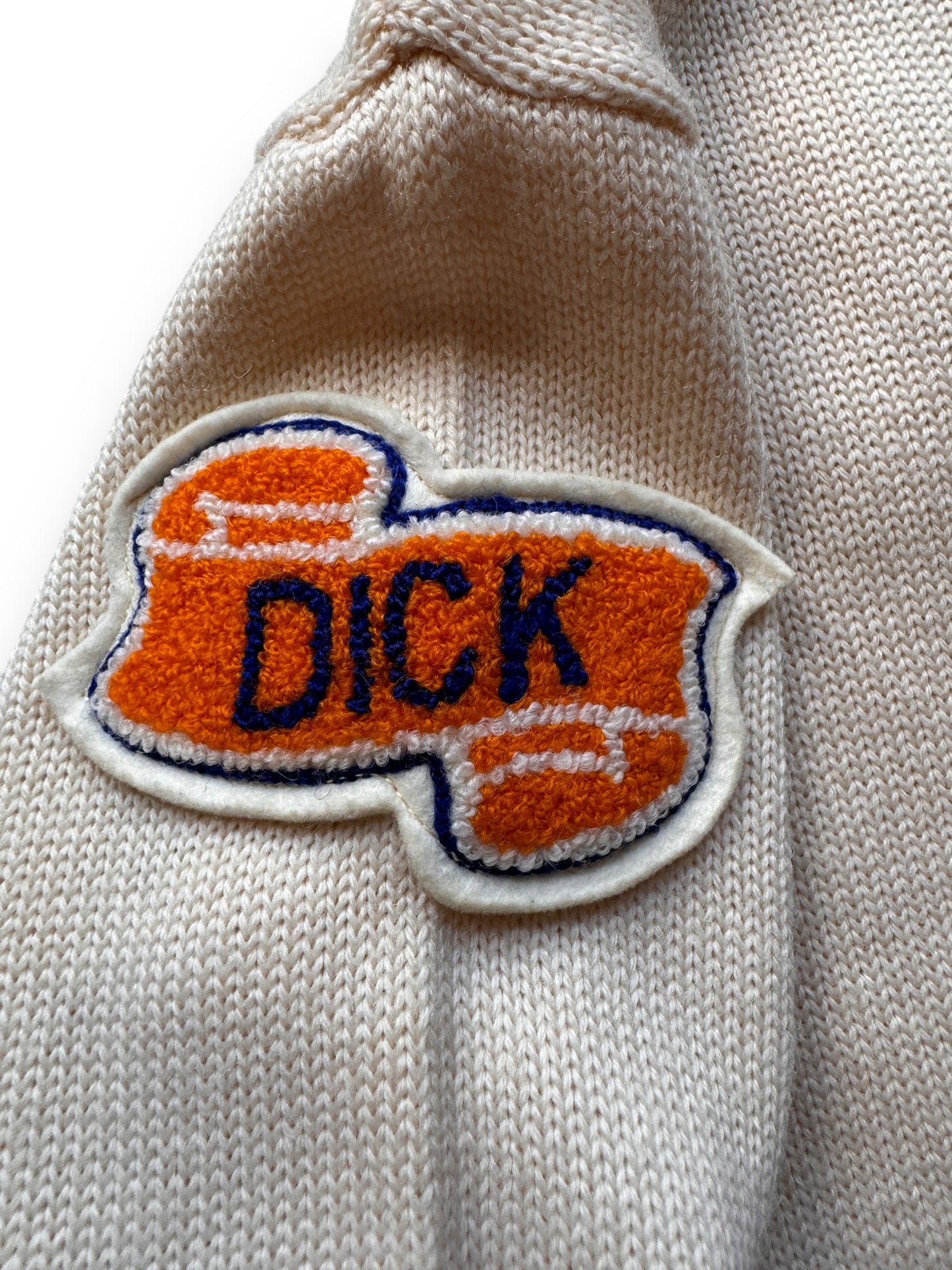 "Dick" patch on Vintage 1959 Quality Knitting Co. Letterman Cardigan SZ M