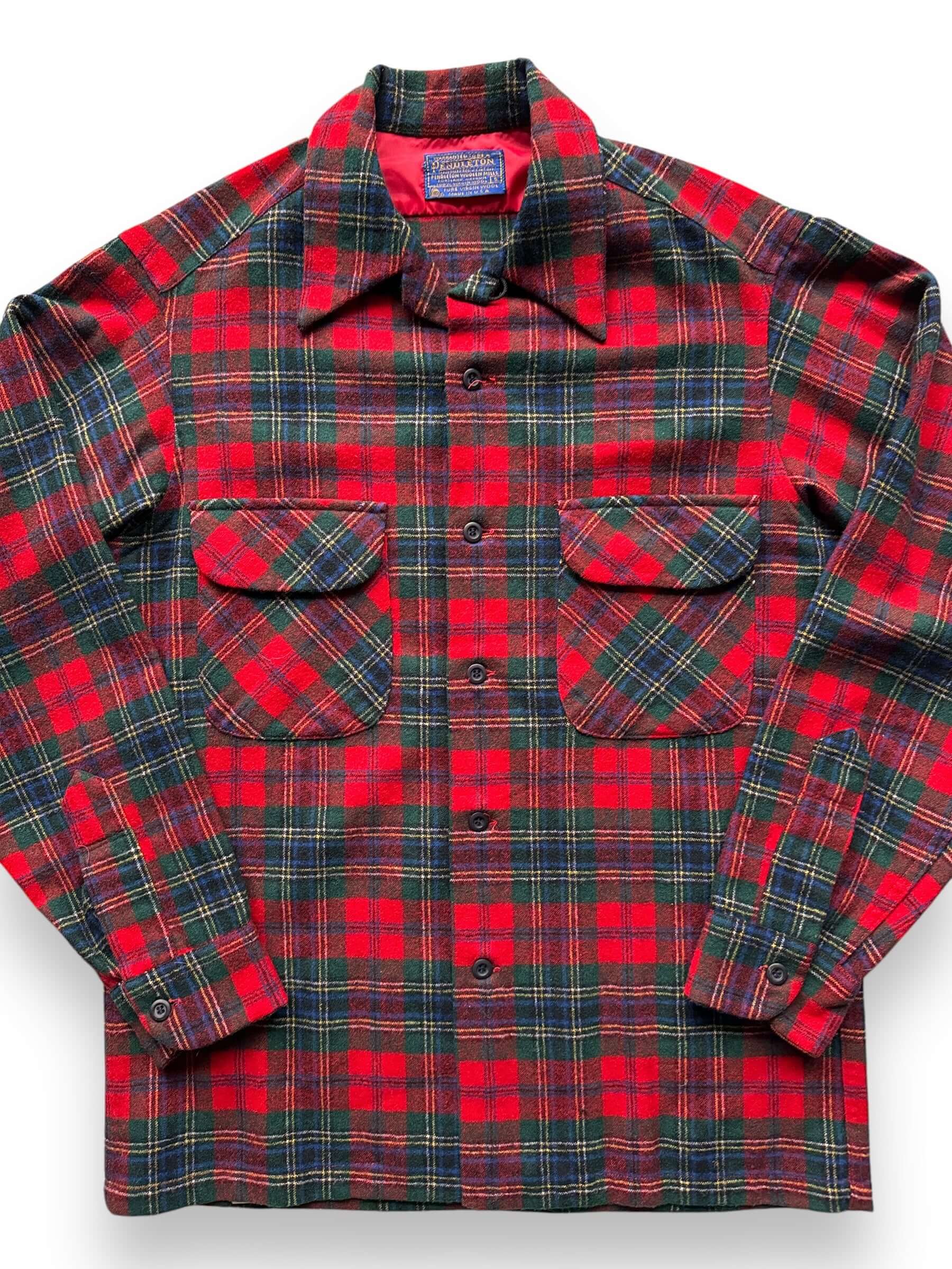 front close up of Vintage Pendleton Red Tartan Board Shirt SZ S