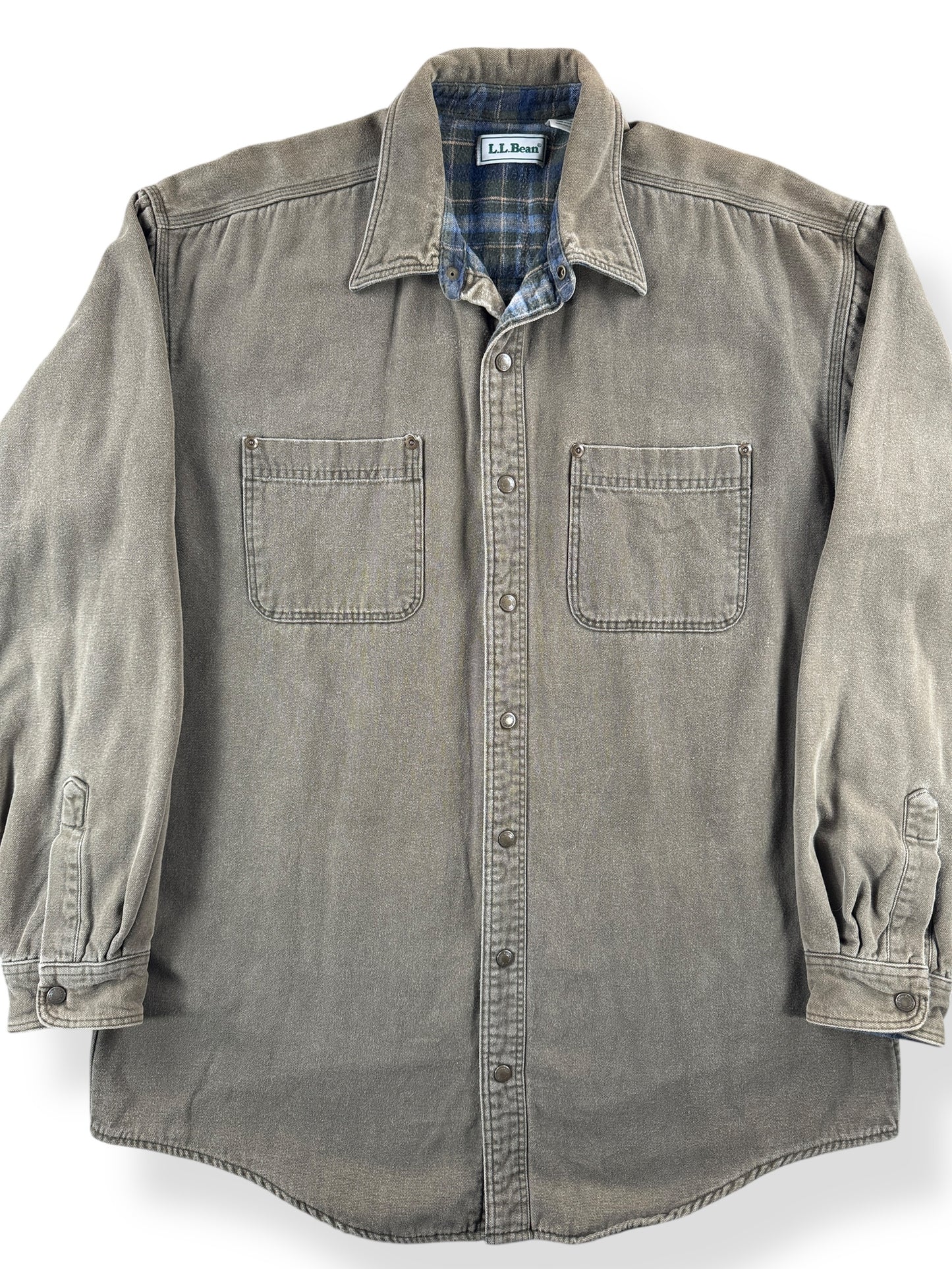 Front Close Up of Vintage L.L. Bean Flannel Lined Hurricane Shirt SZ L Tall