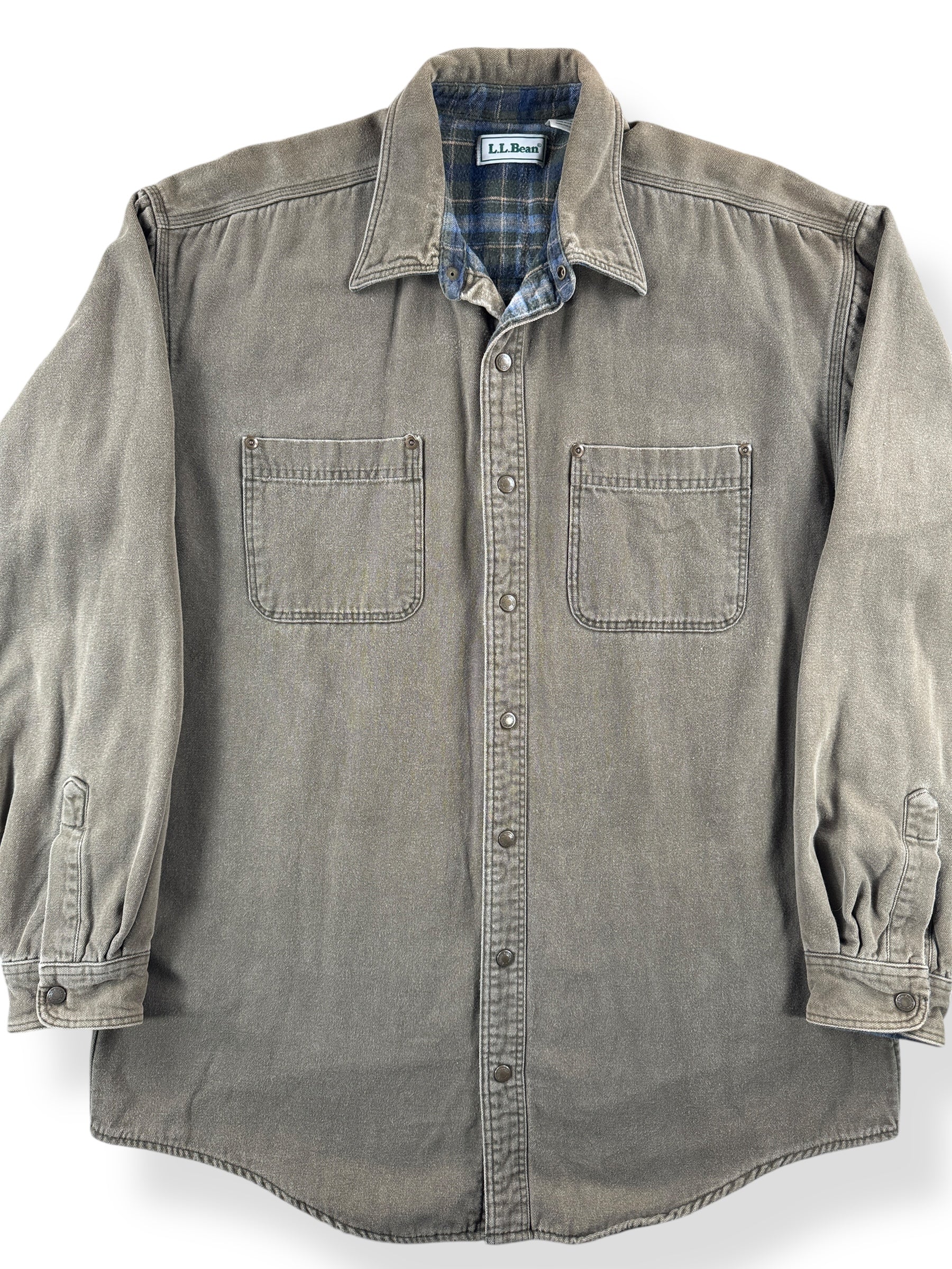 Front Close Up of Vintage L.L. Bean Flannel Lined Hurricane Shirt SZ L Tall