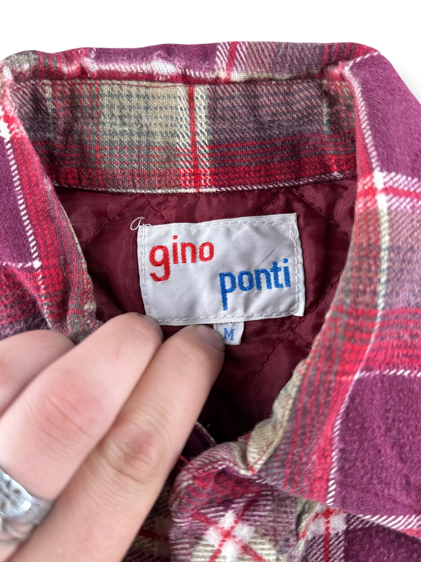 Tags on Vintage 70s Printed Cotton Insulated Shadow Plaid Flannel SZ M