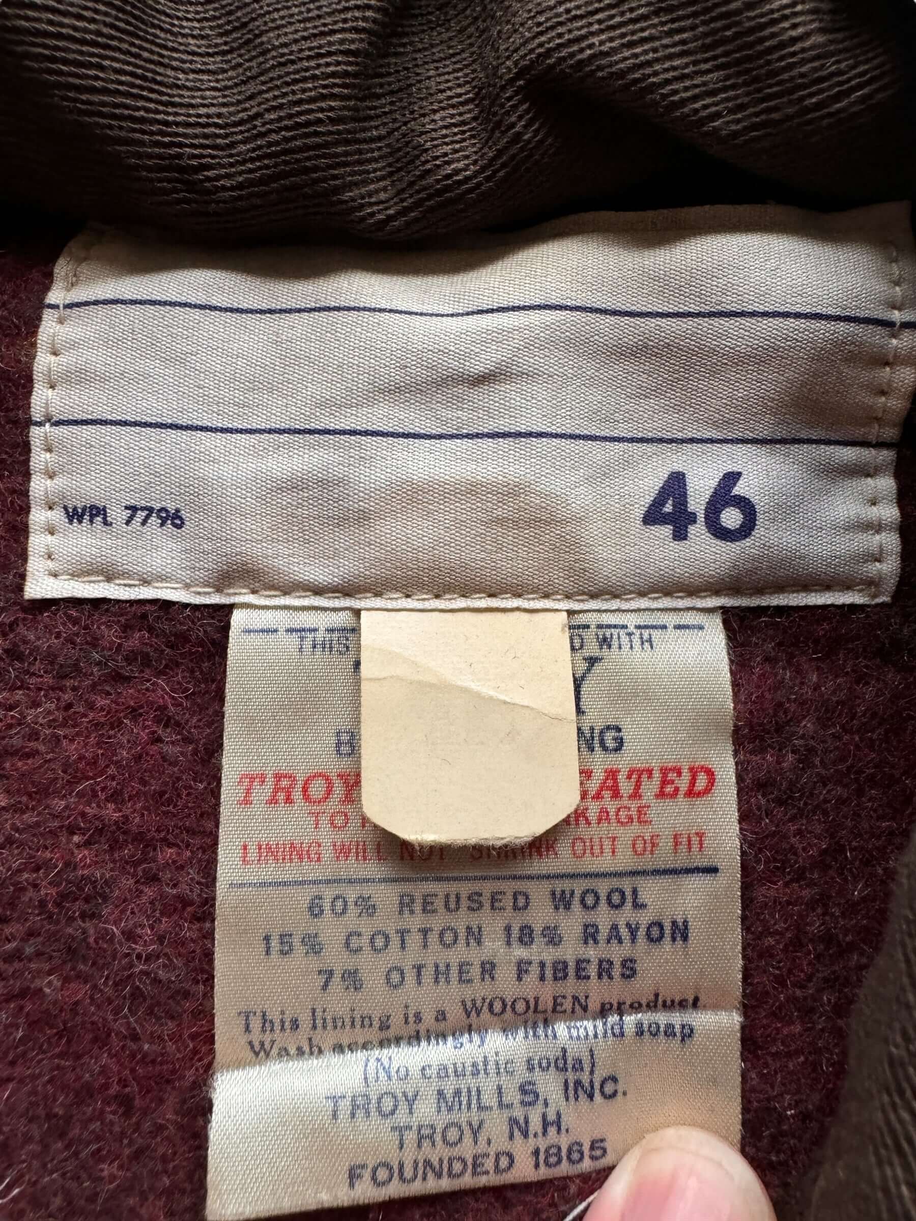 tag on Vintage Brown Troyset Blanket Lined Gas Station Jacket SZ 46