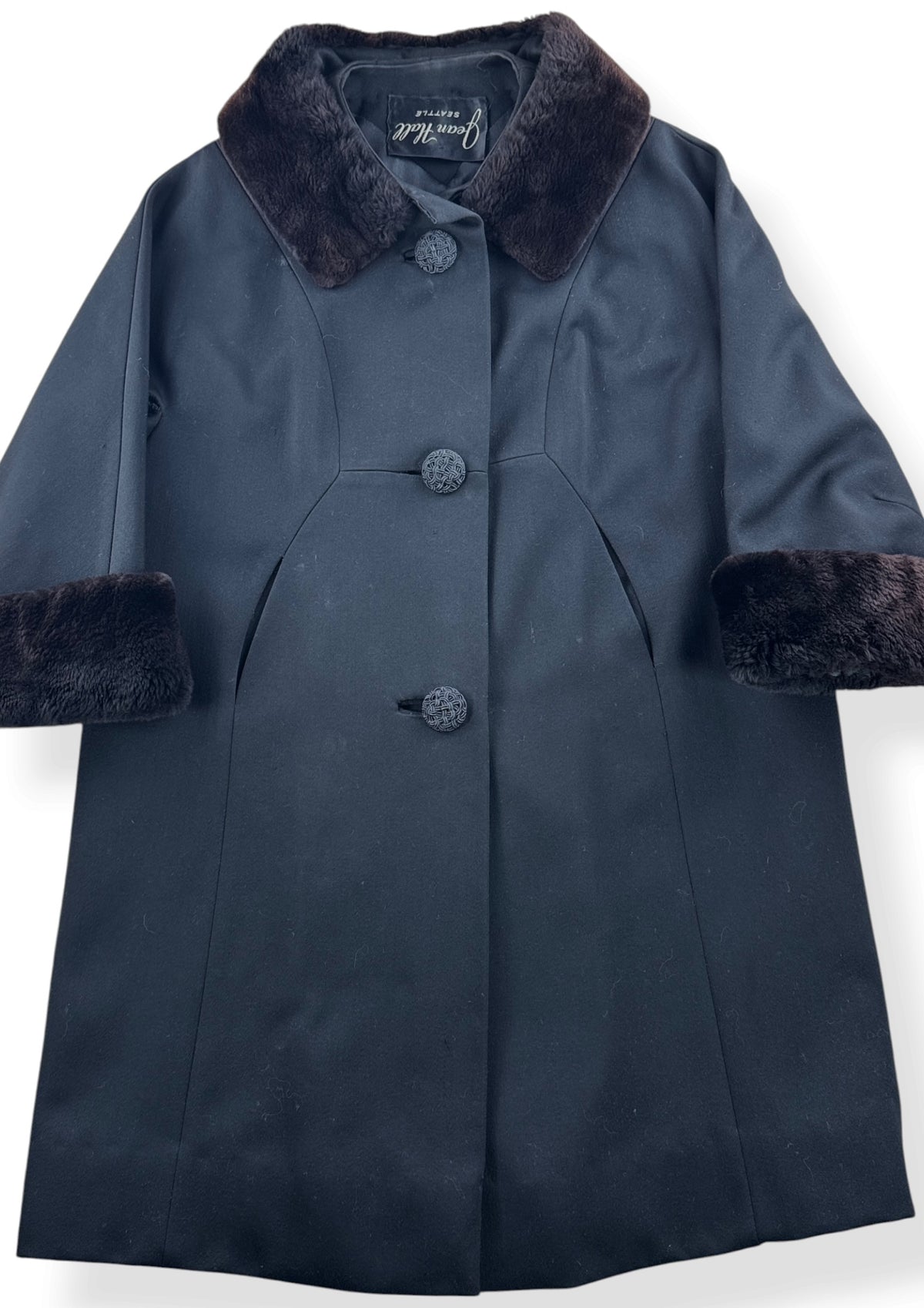 Close-up of Vintage Black Swing Coat SZ M