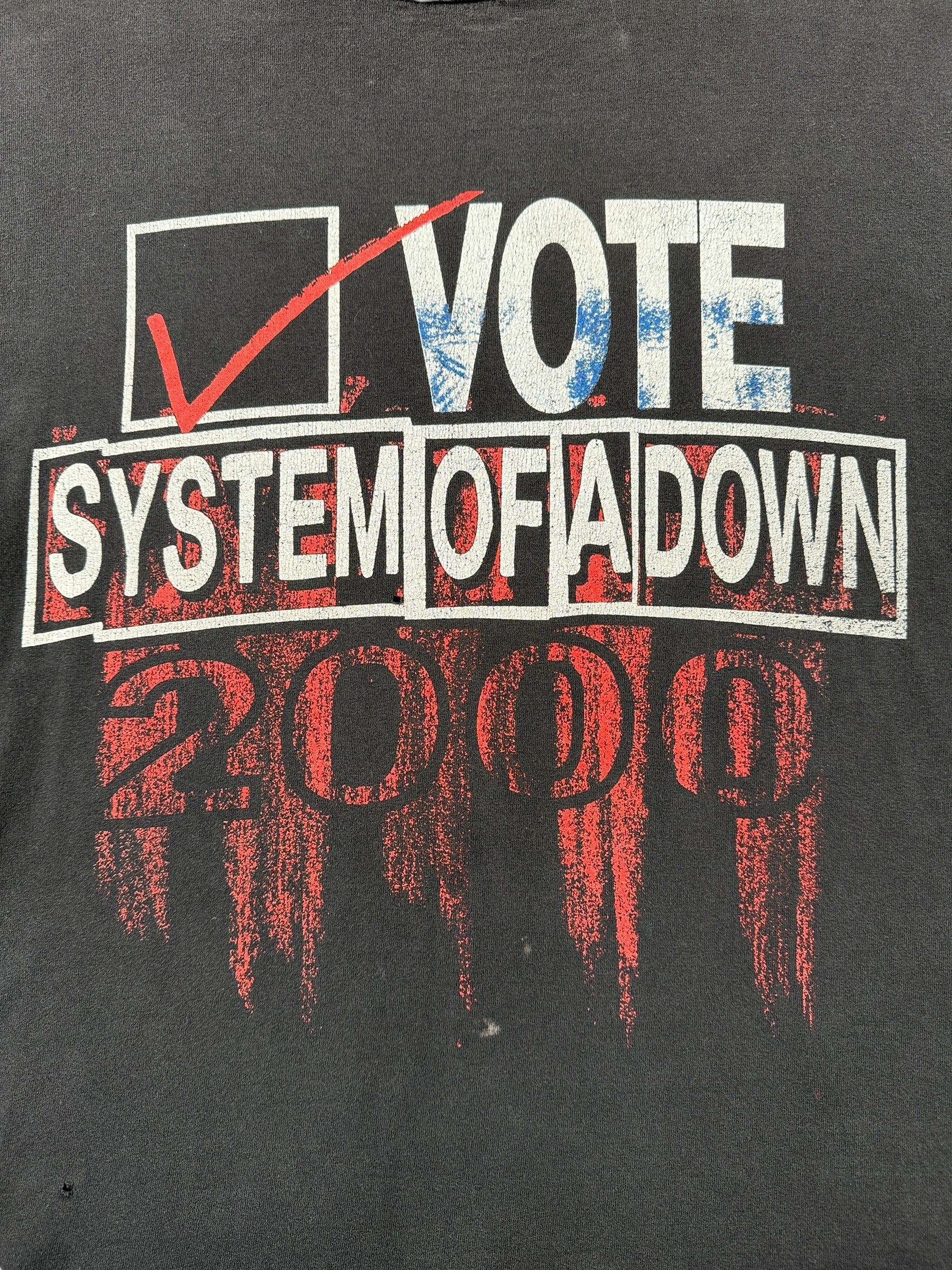 Front Graphic of Vintage 2000 System of a Down Vote Tee SZ M