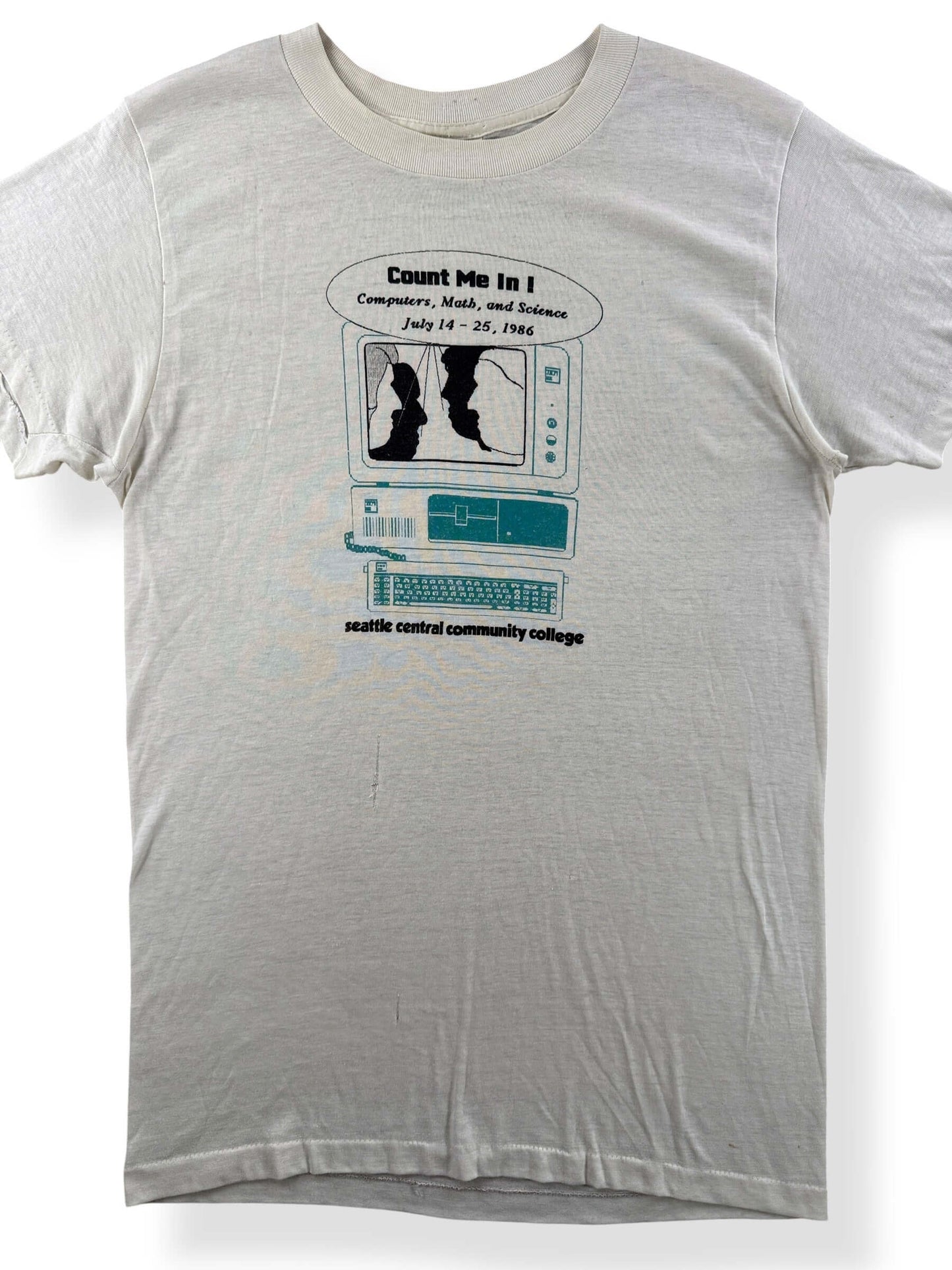 Close-up of Vintage Seattle College Computer Tee SZ L (Fits S)