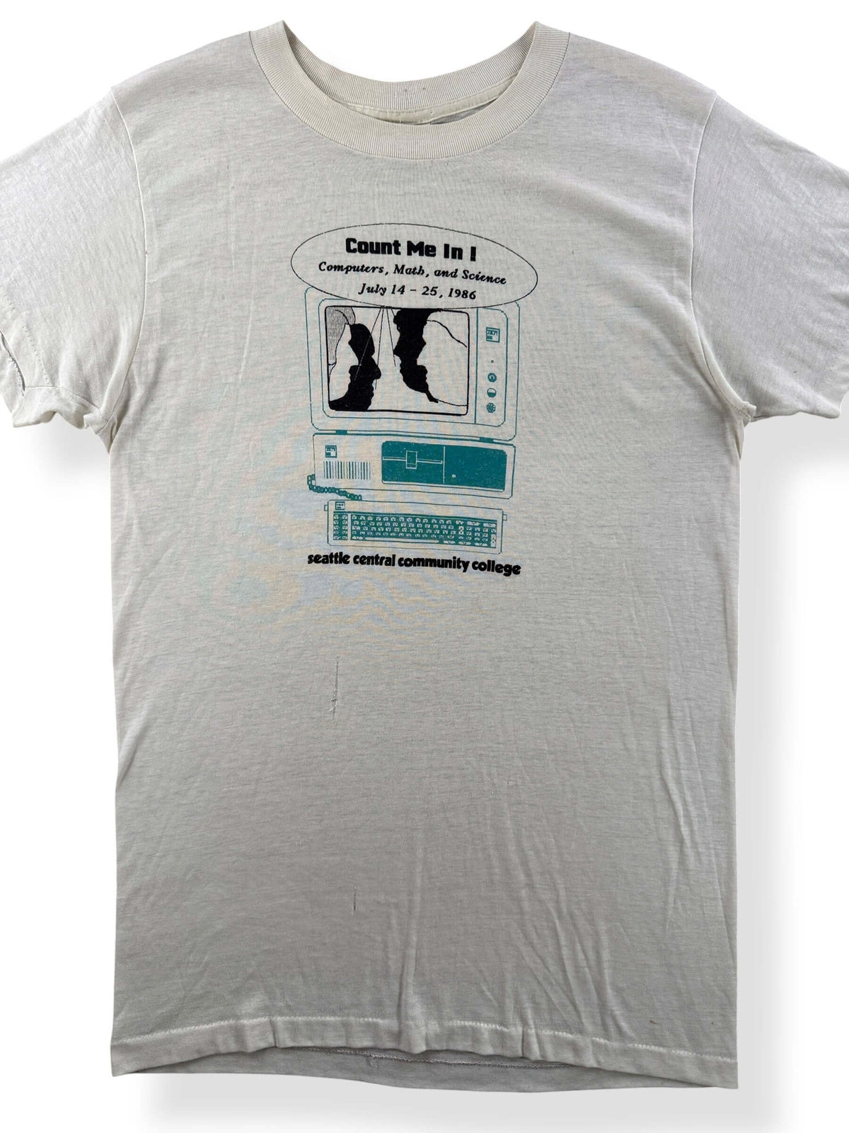 Close-up of Vintage Seattle College Computer Tee SZ L (Fits S)