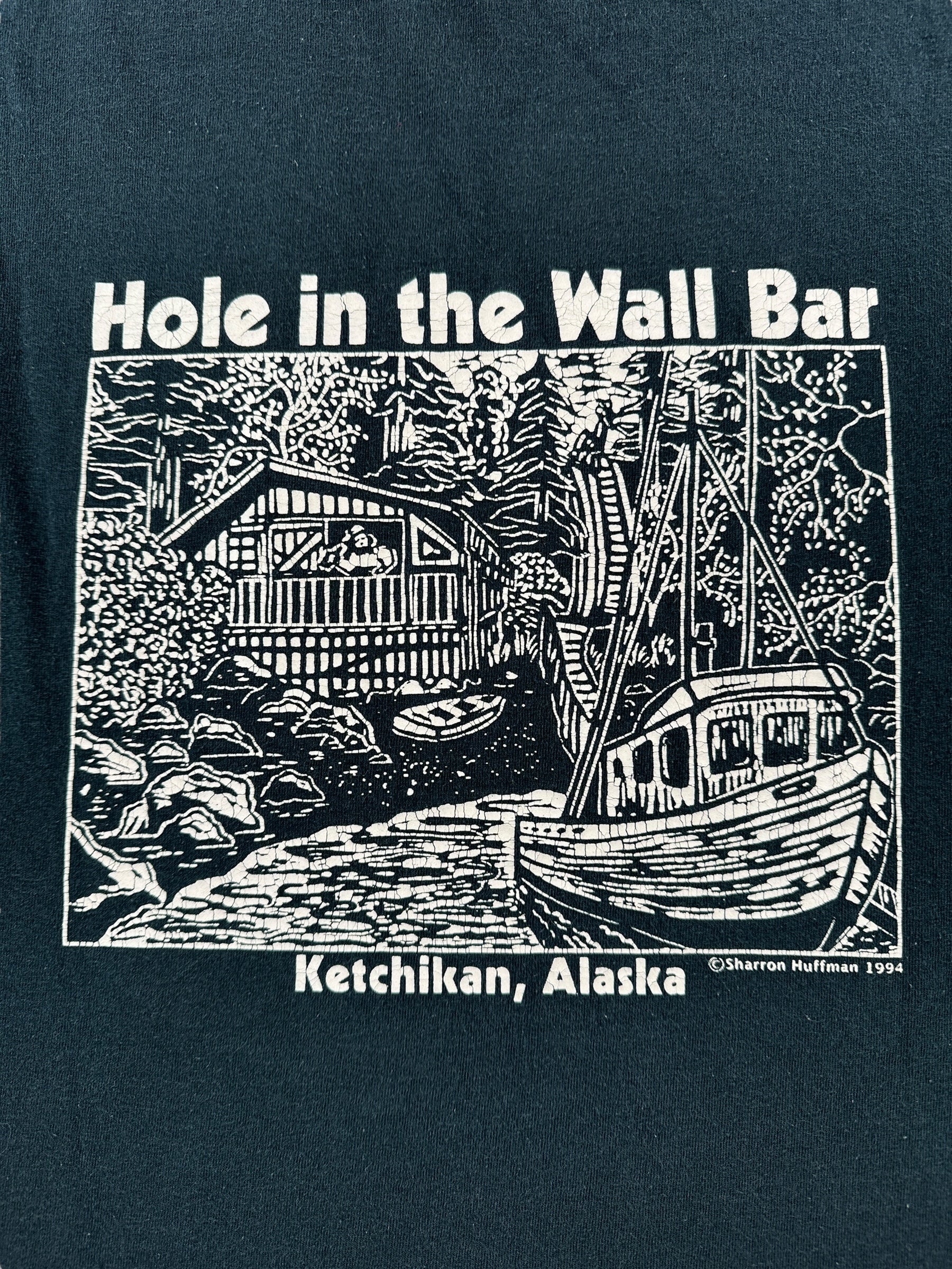 Back Graphic of Vintage Hole in the Wall Bar Ketchikan Tee SZ L