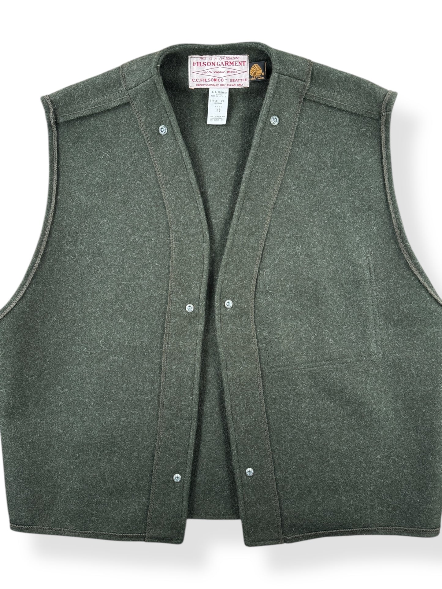 Front Close Up of Vintage Filson Wool Liner Vest SZ 40