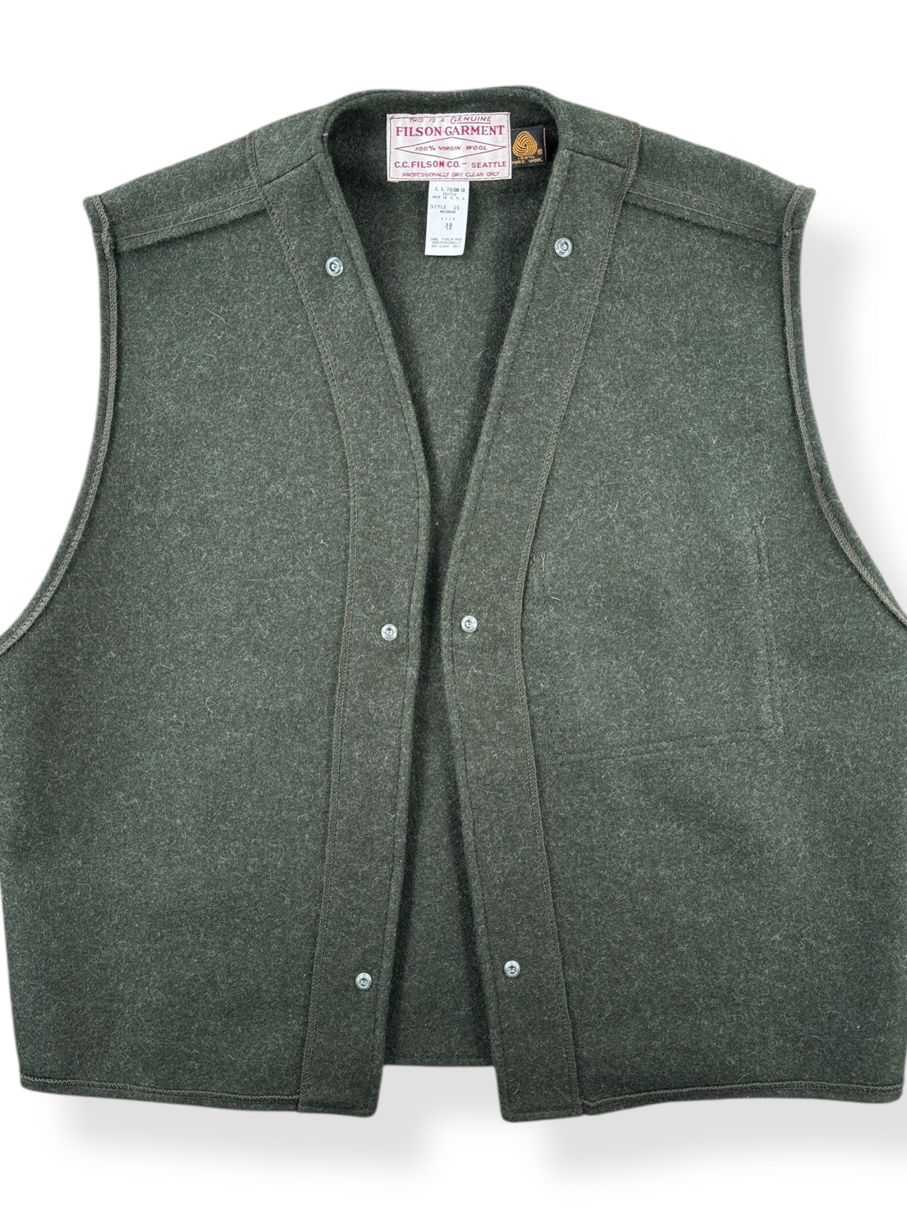 Front Close Up of Vintage Filson Wool Liner Vest SZ 40