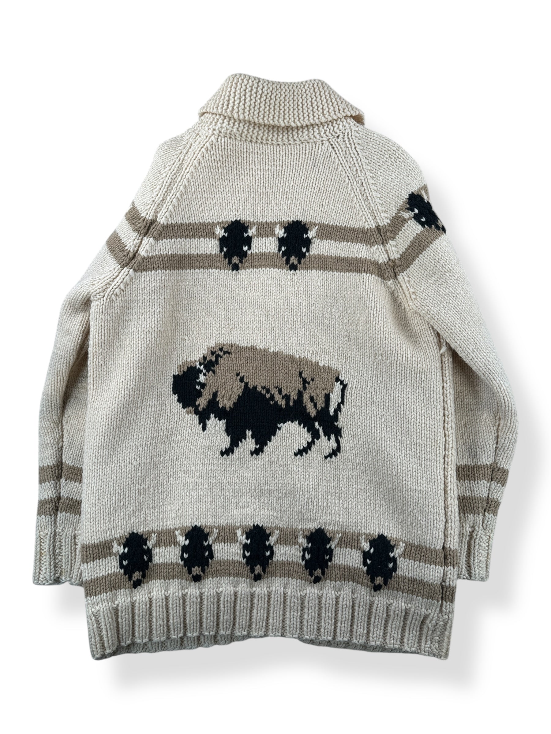 Back of Vintage Lined Mary Maxim Buffalo Pattern Cowichan Sweater SZ L