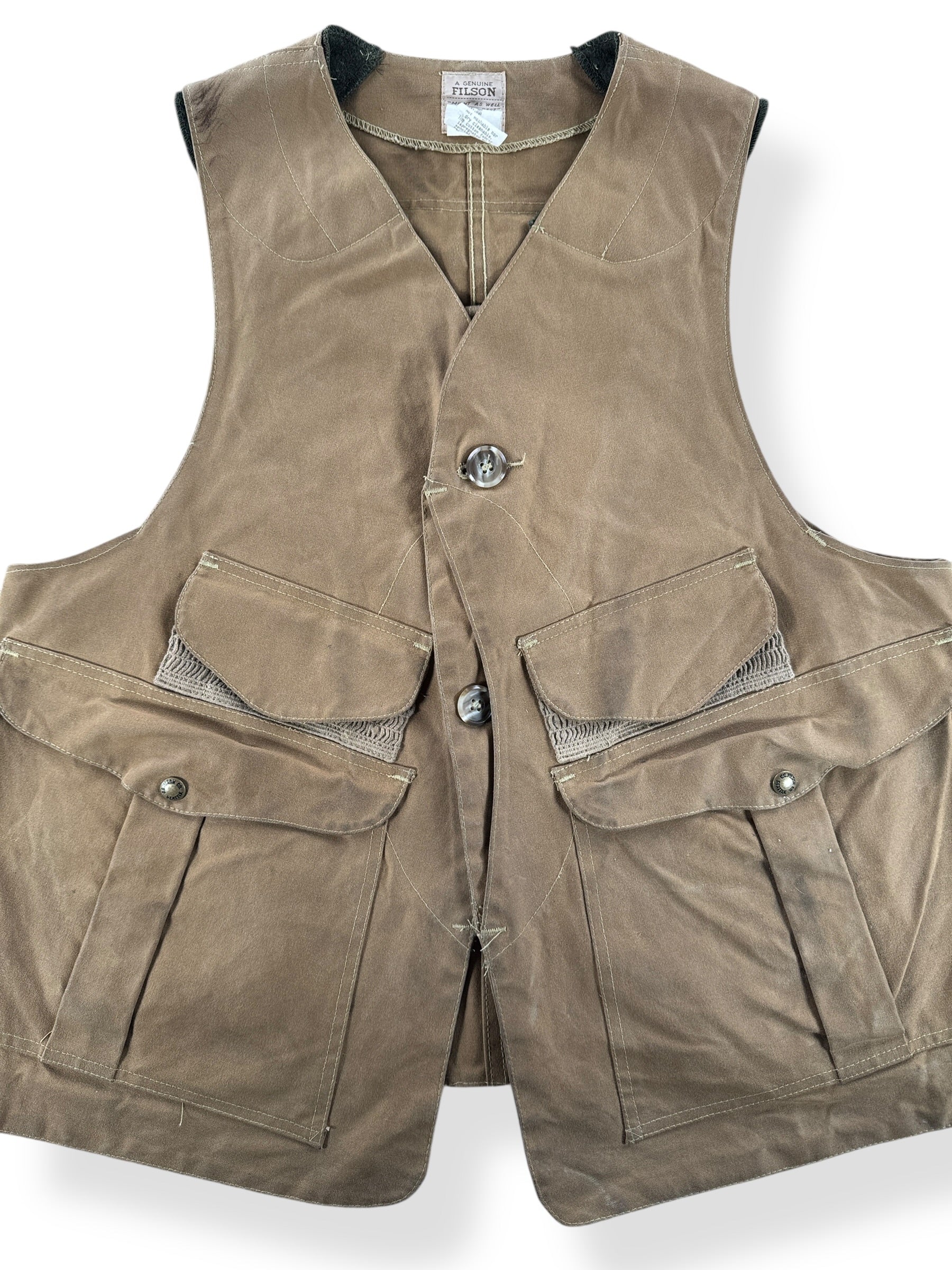 Front Close Up of Vintage Filson Tin Cloth Style 31 Hunting Vest SZ L