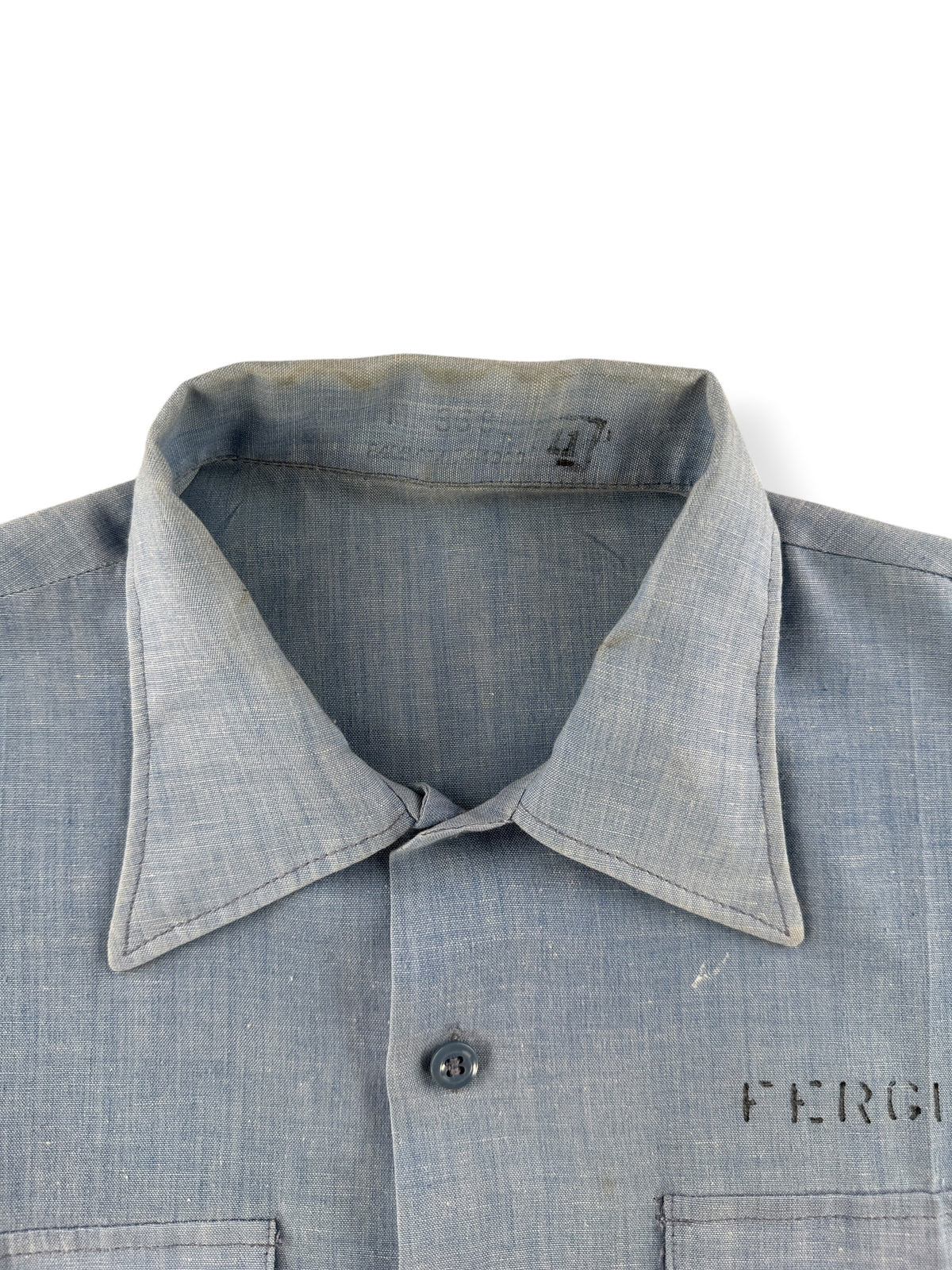 Collar on Vintage Stenciled Chambray Shirt SZ M