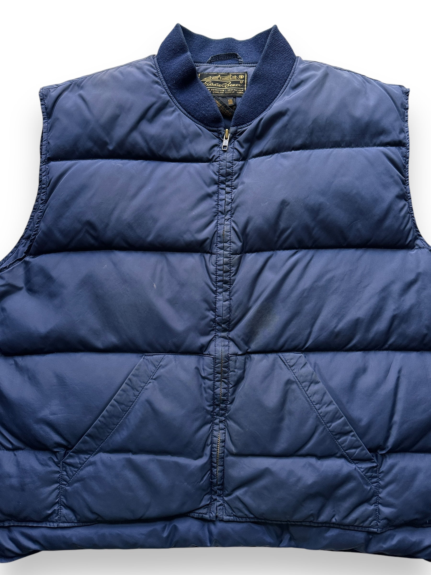 front close up of Vintage Eddie Bauer Down Vest SZ XXL