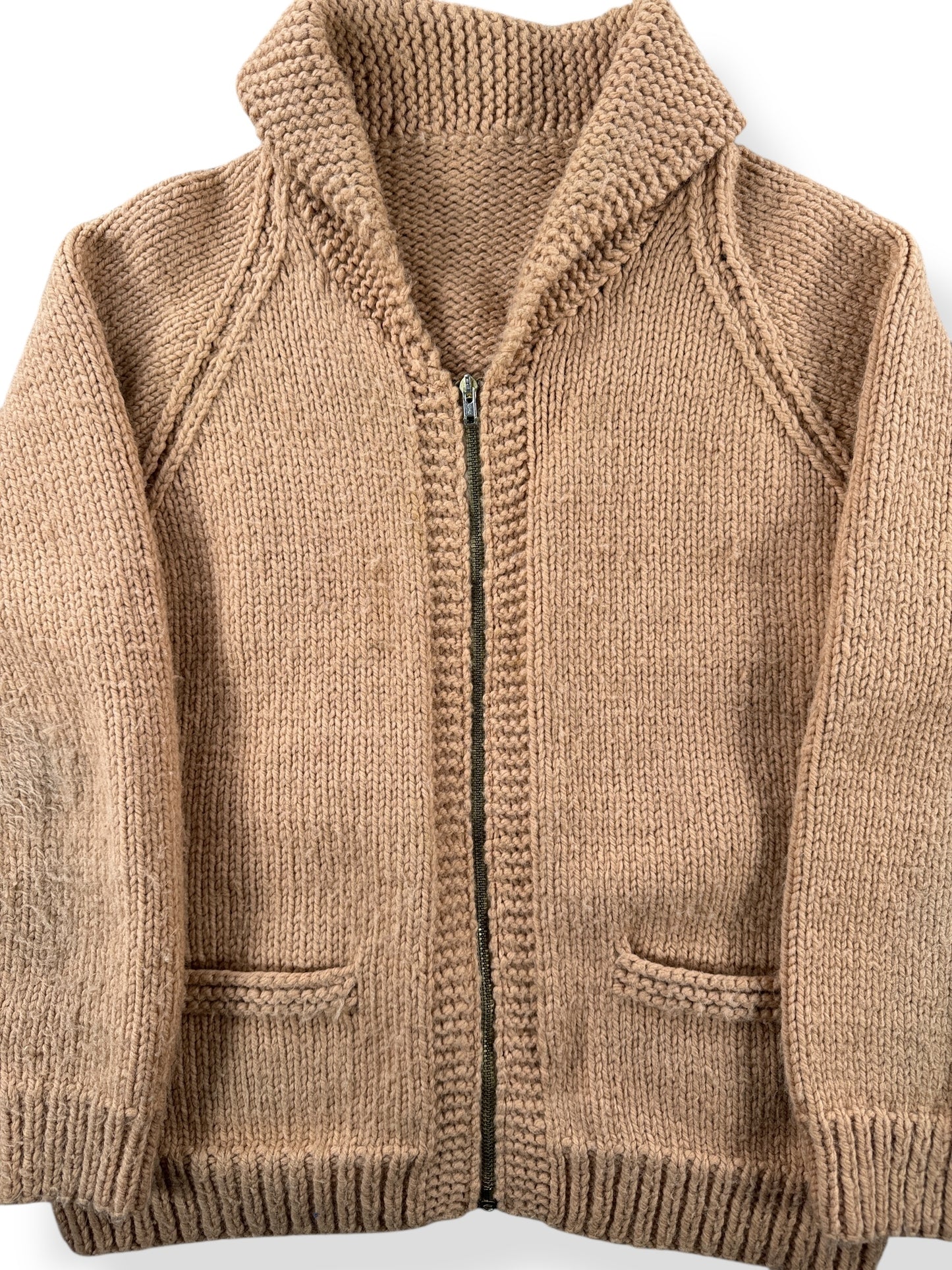 Front Close Up of Vintage 18 Wheeler Cowichan Style Sweater SZ L