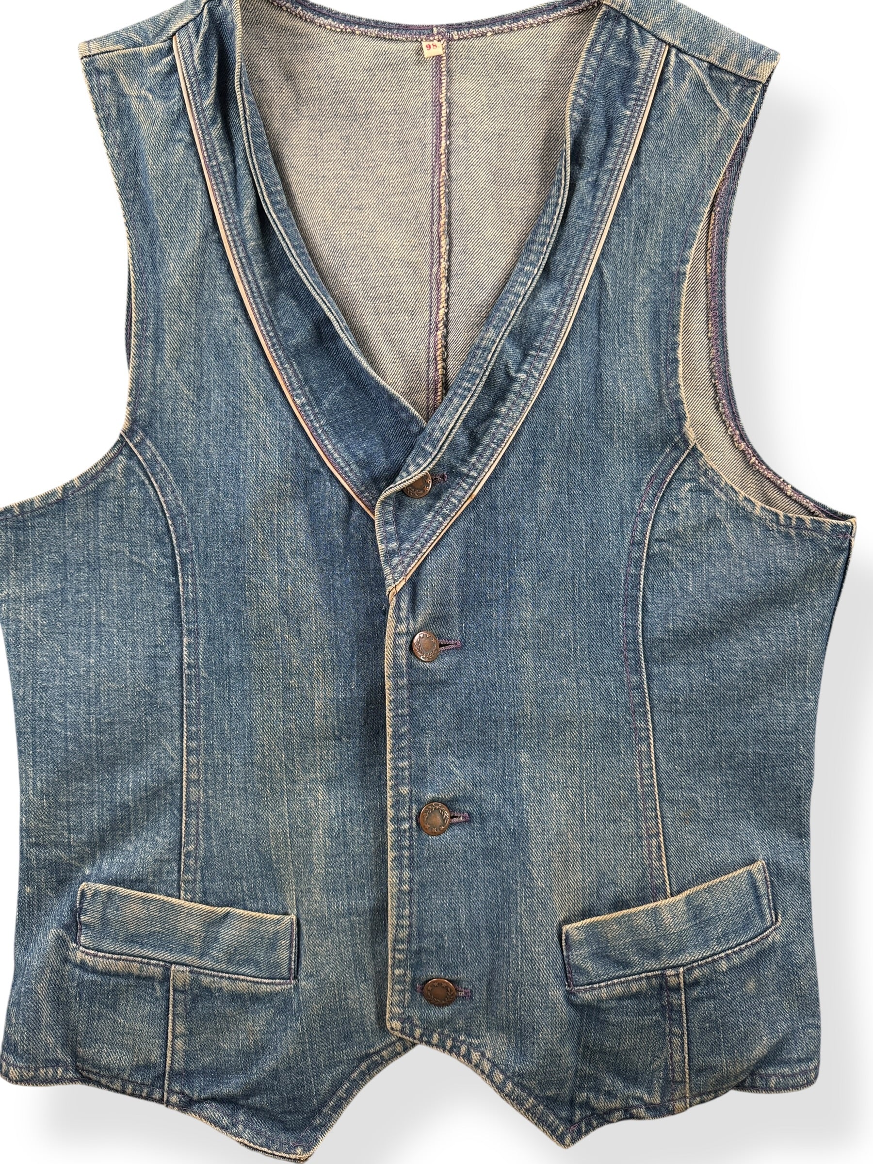 Front Close Up of Vintage Joker Jeans Denim Vest SZ XS