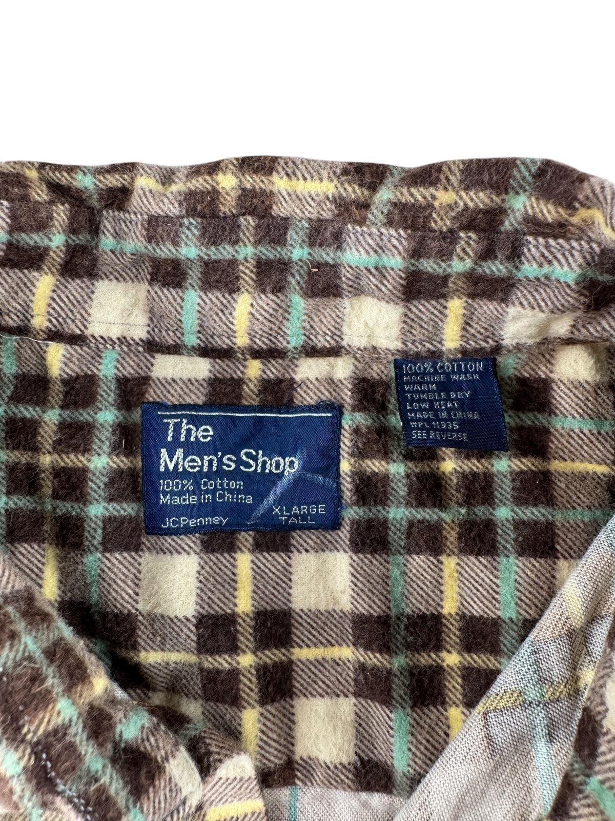 Tags on Vintage JC Penney's Mint Chocolate Printed Cotton Flannel SZ XL