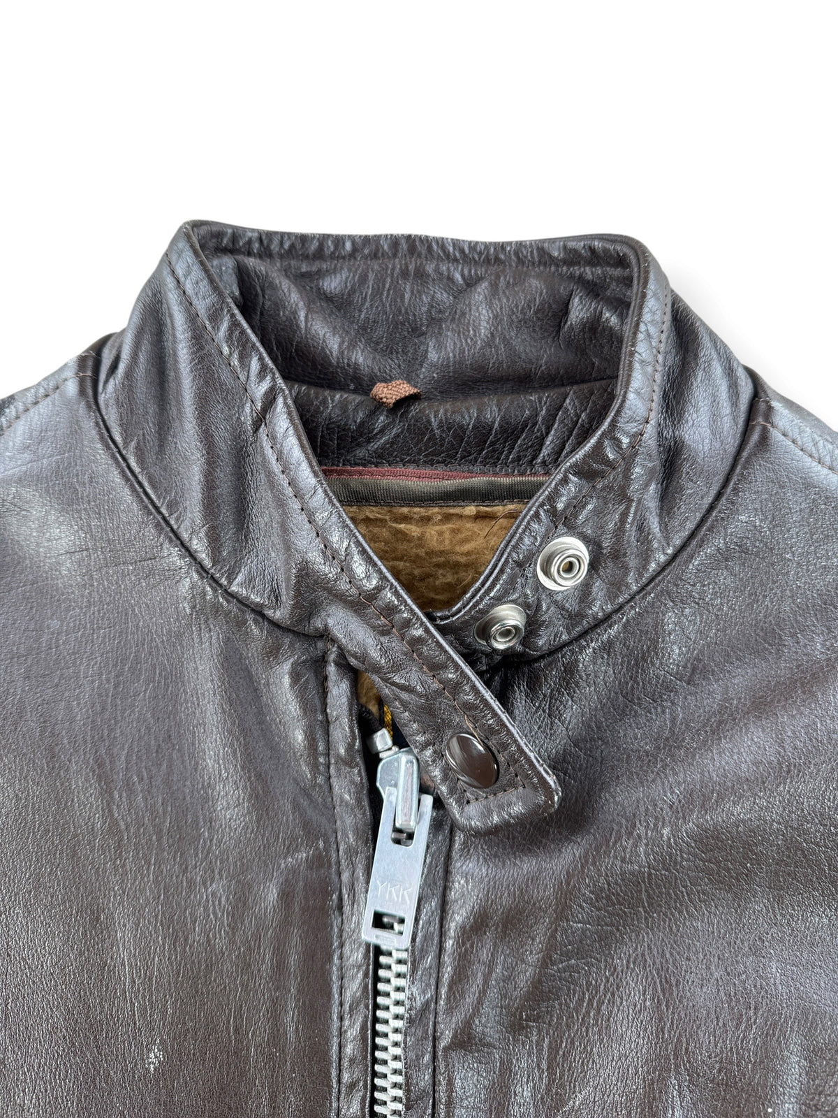 Collar on Vintage Beau Breed Brown Cafe Racer Jacket SZ 11
