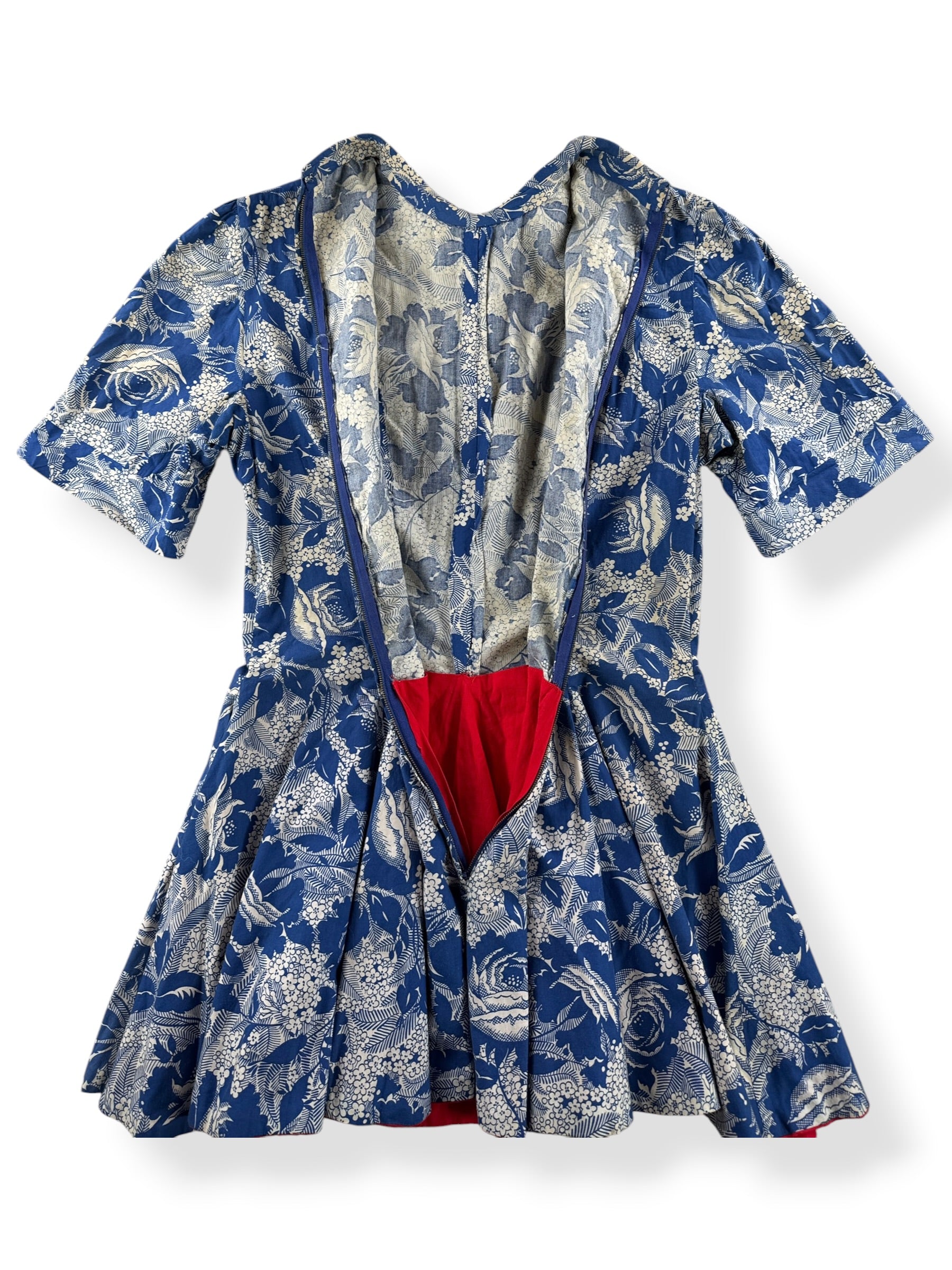 Back zip on Vintage Blue Floral Cotton Micro Mini SZ S/M