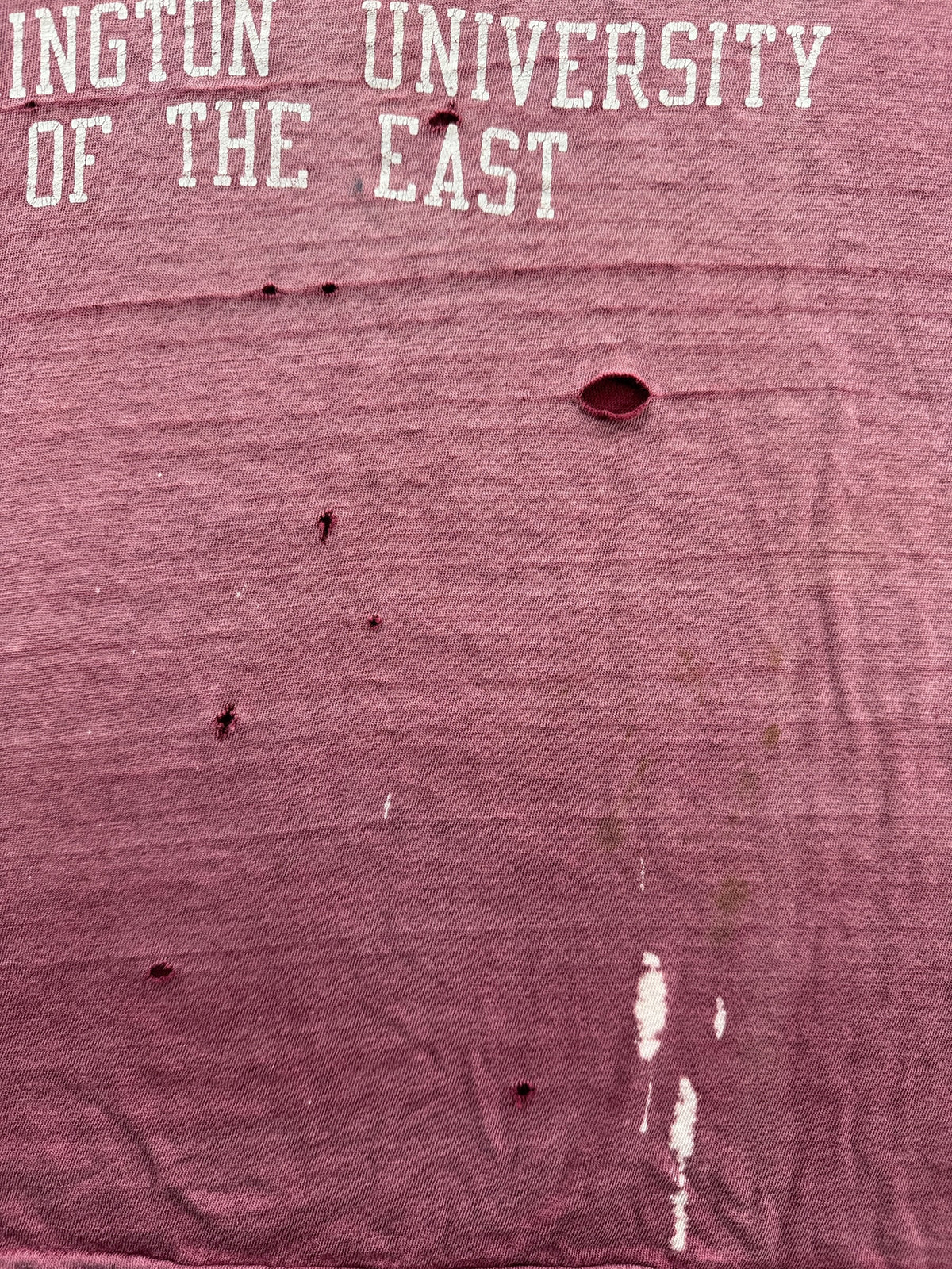 Fading and holes on front of Vintage 70s Champion Blue Bar Harvard 'UW Of The East' Tee SZ XL (Fits L)