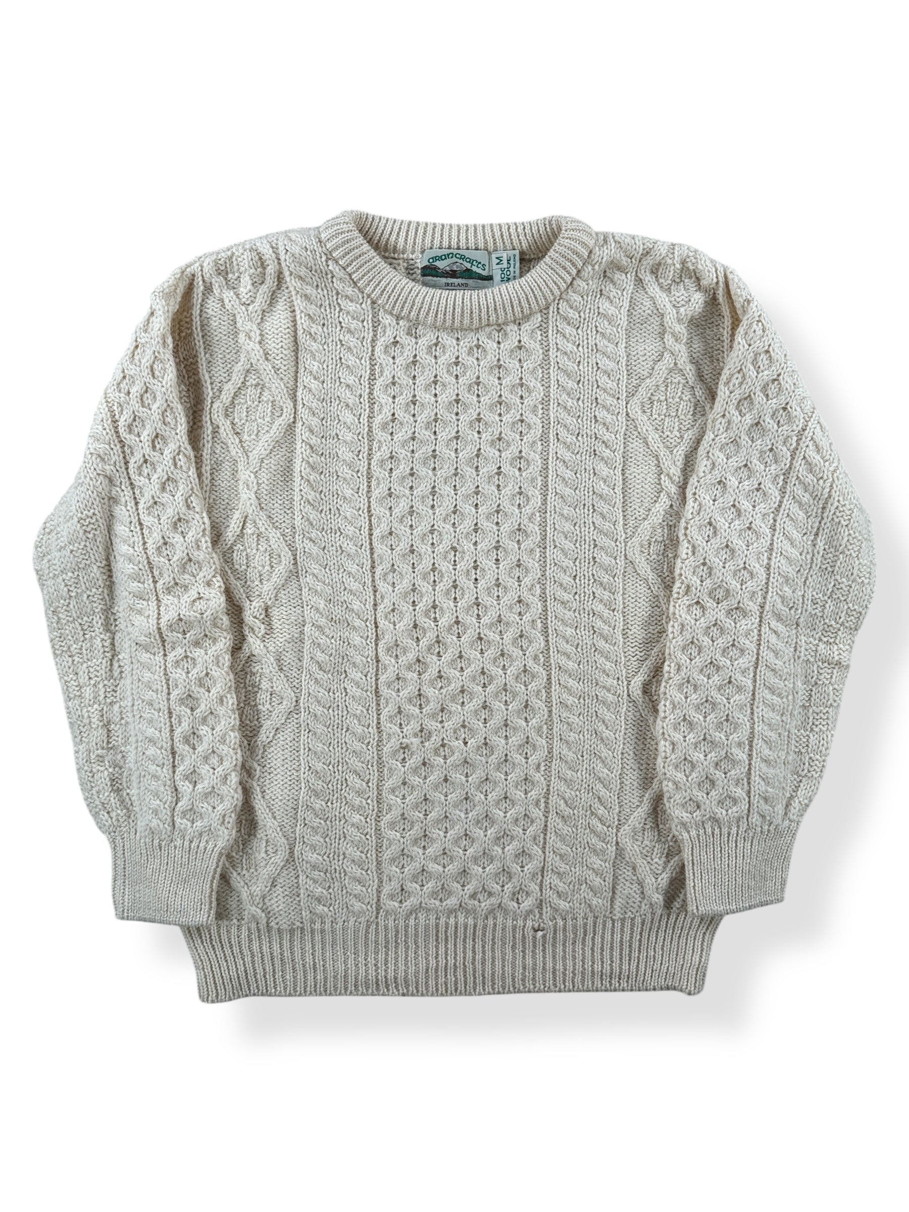 Front of Vintage Aran Crafts Cable Knit Wool Sweater SZ M