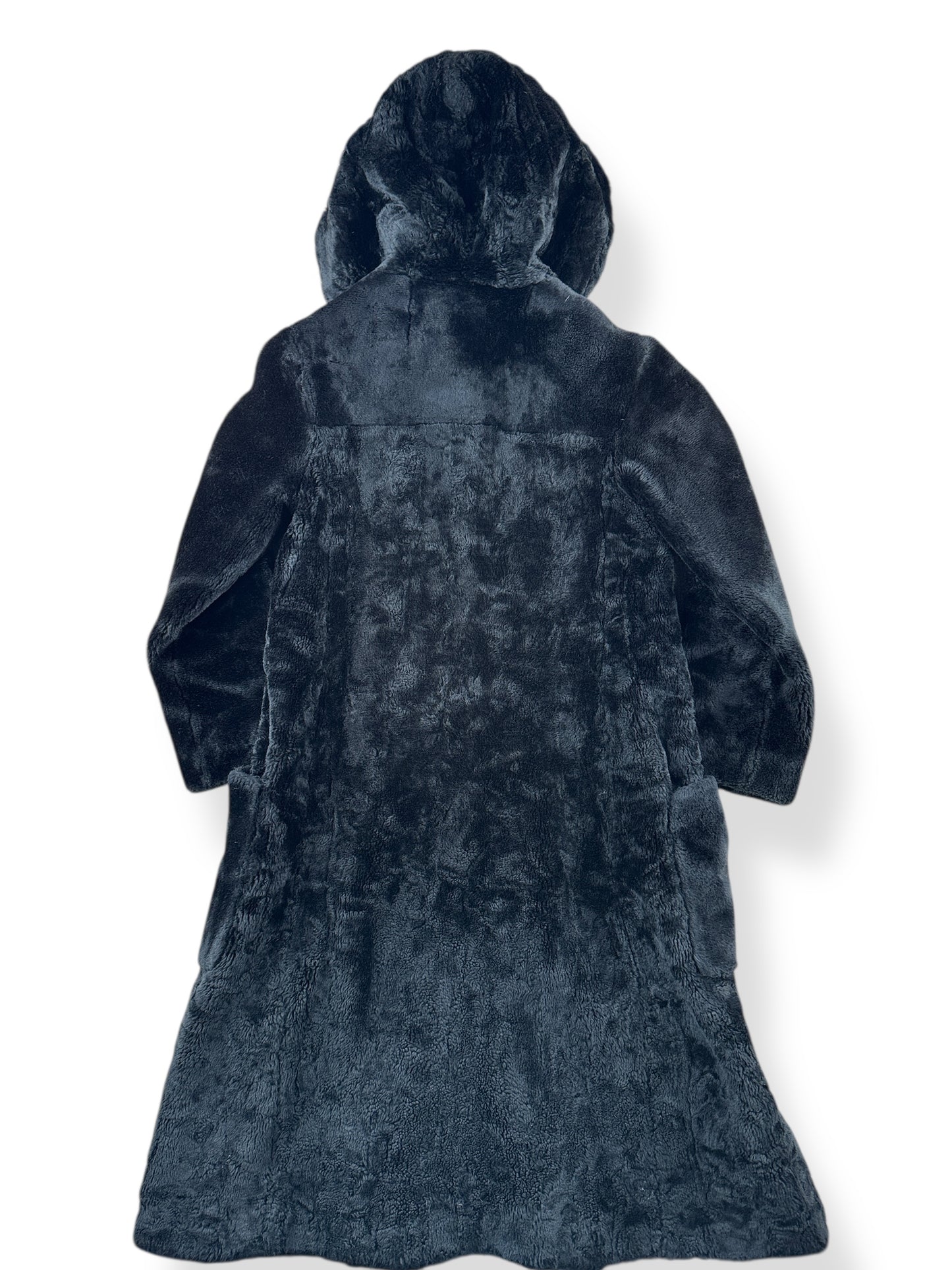 Back view of Vintage 1960s Faux Fur Coat W/ Metal Clasps SZ XS