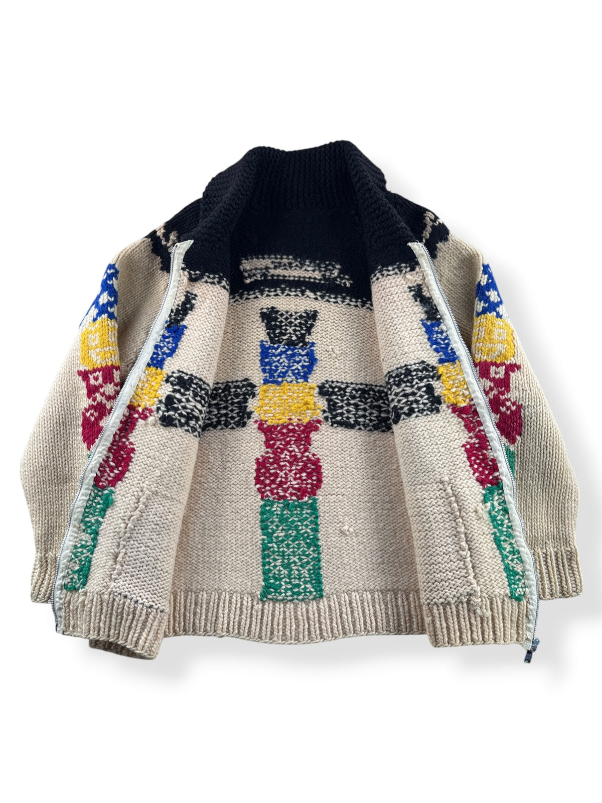 Inside of Vintage Totem Thunderbird Cowichan Sweater SZ S