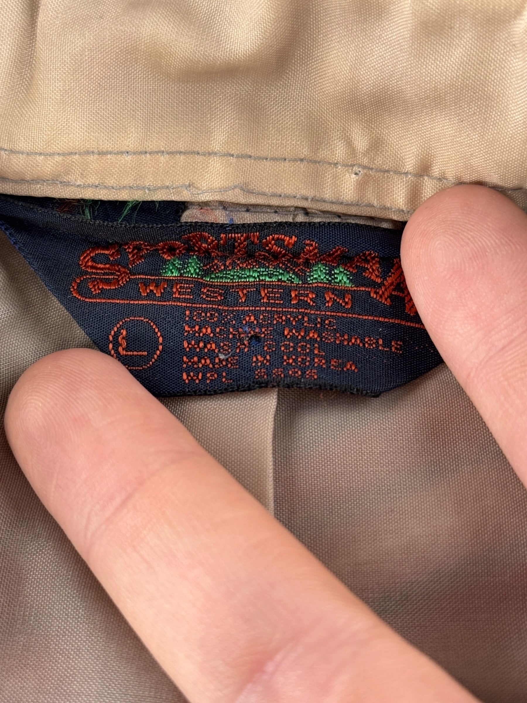 Tag on Vintage Sportsman Western Wool Flannel Pearlsnap SZ L