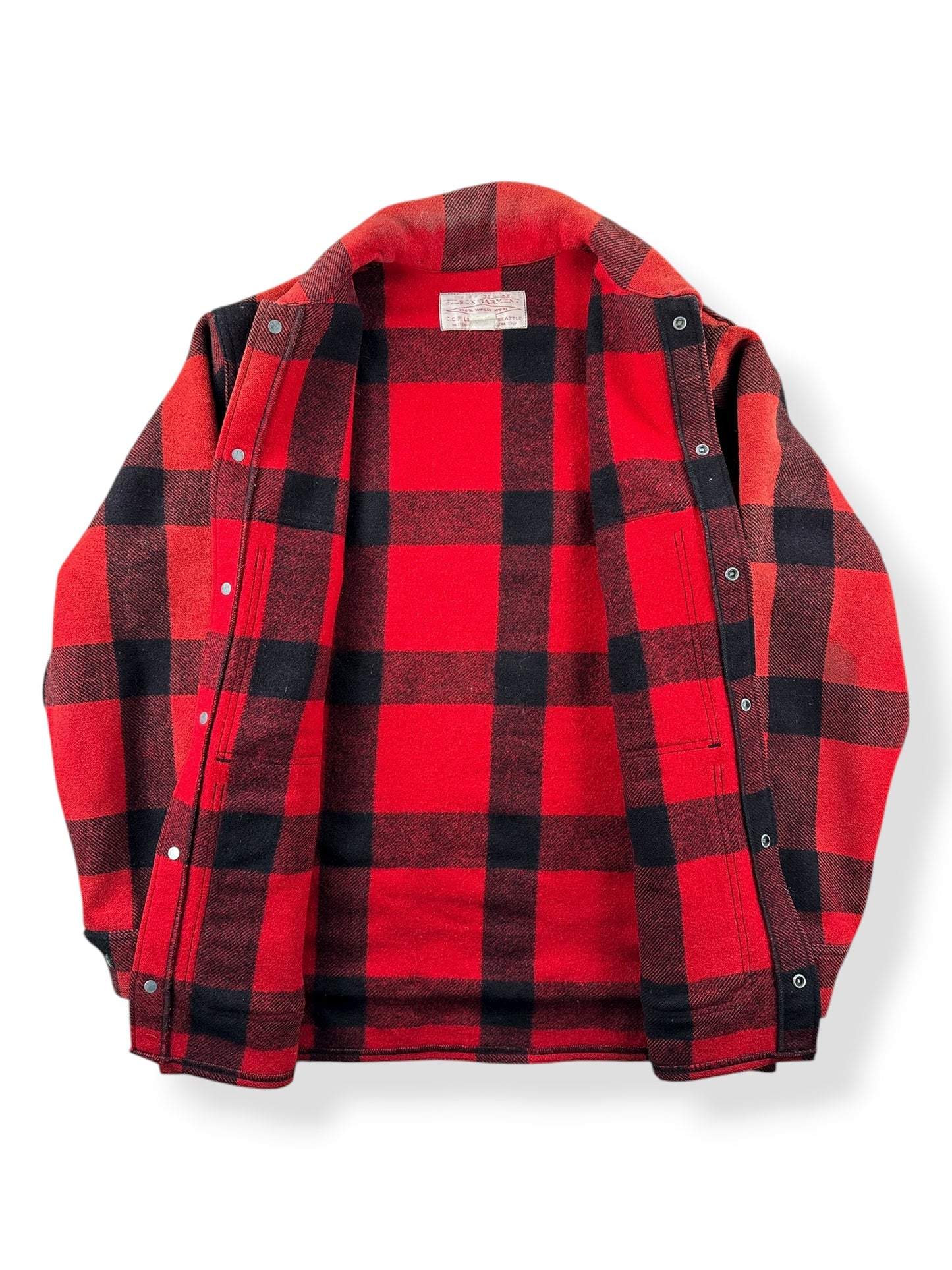 Inside of Vintage Filson Button Snap Mackinaw Jacket SZ 42