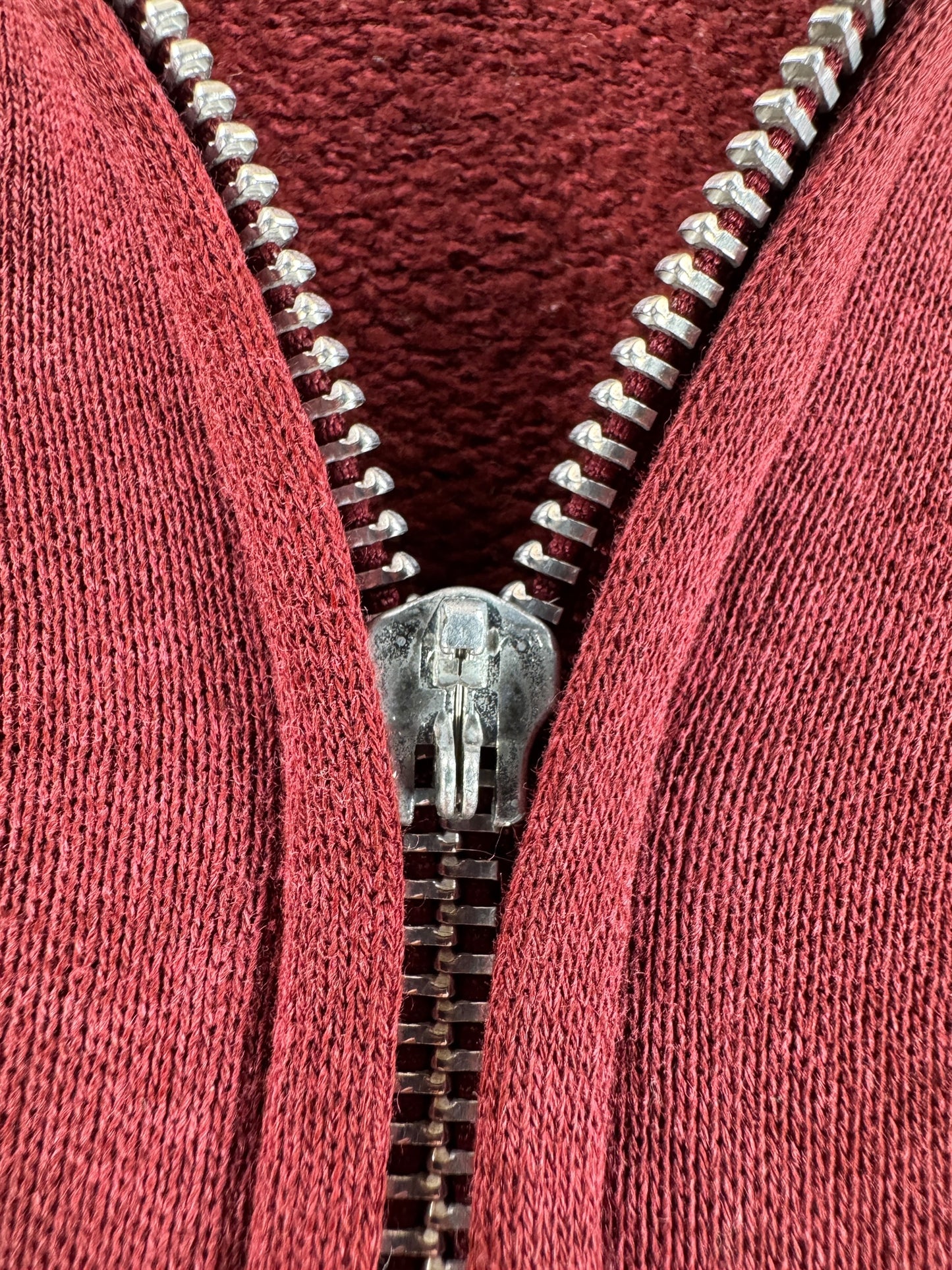 Broken Zipper on Vintage Maroon Zip Up Hoodie SZ S