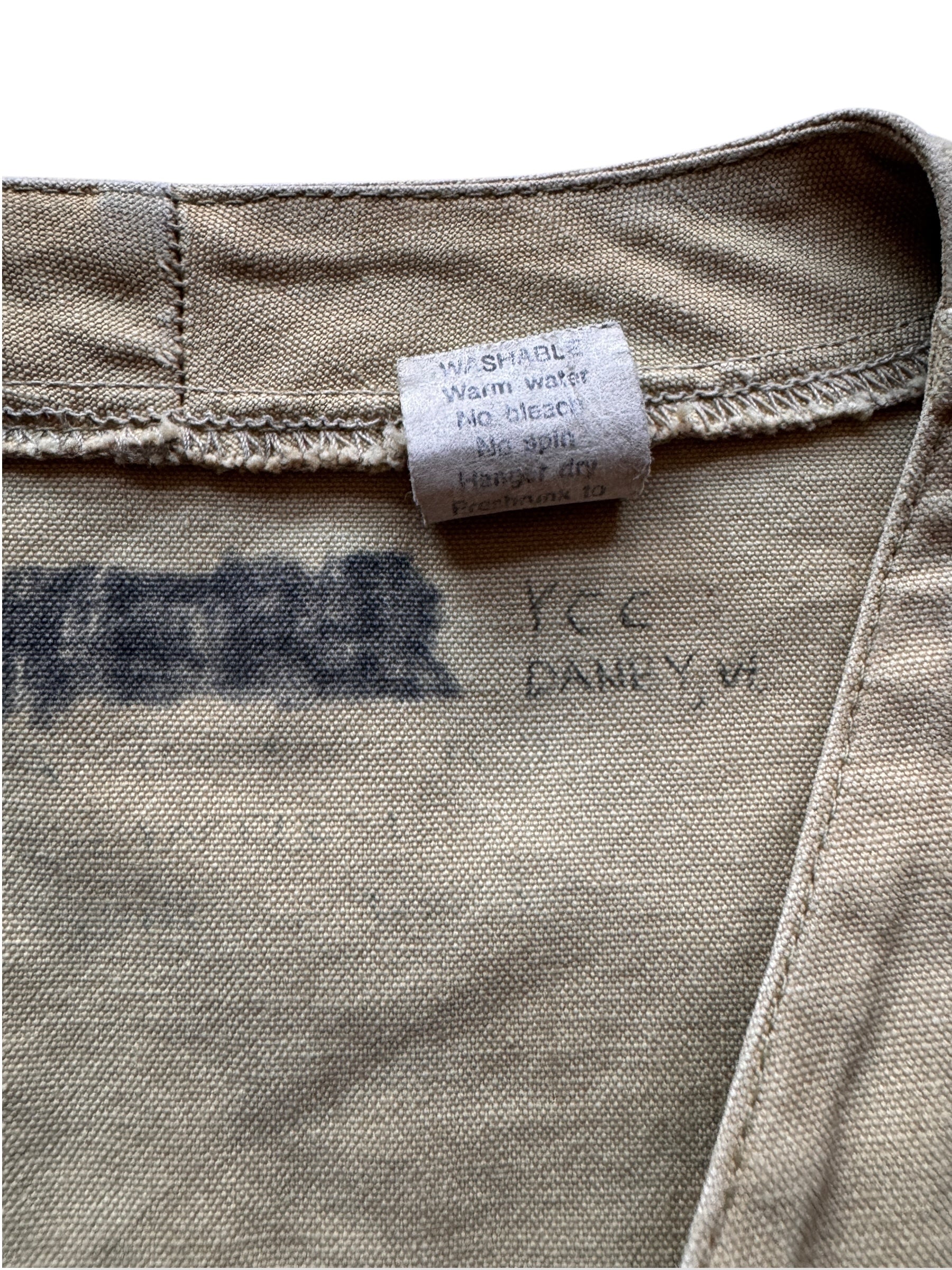 Name on Vintage Filson Tin Cloth Vest SZ 40