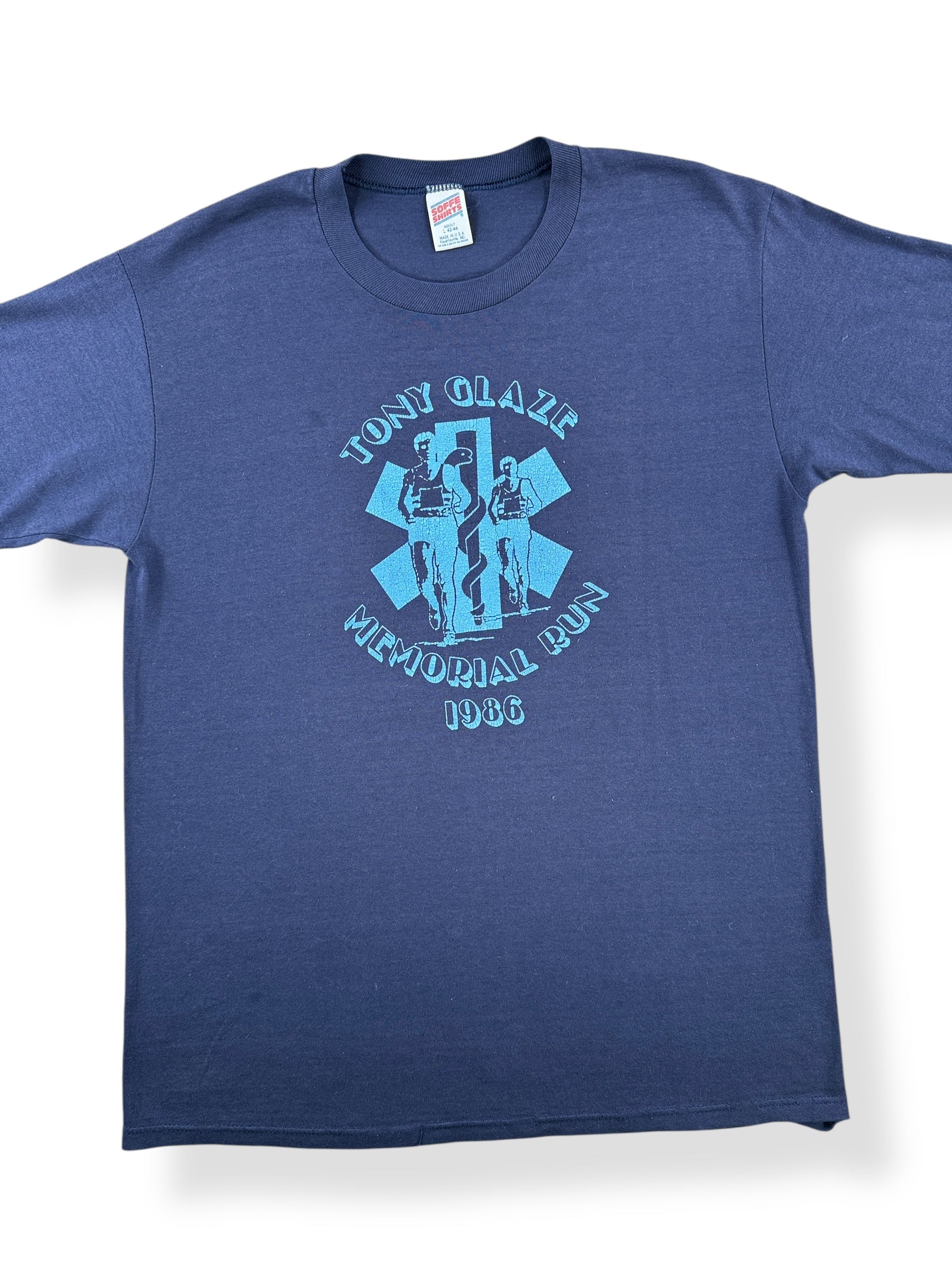 Front Close Up of Vintage Tony Glaze Memorial Run Tee SZ M
