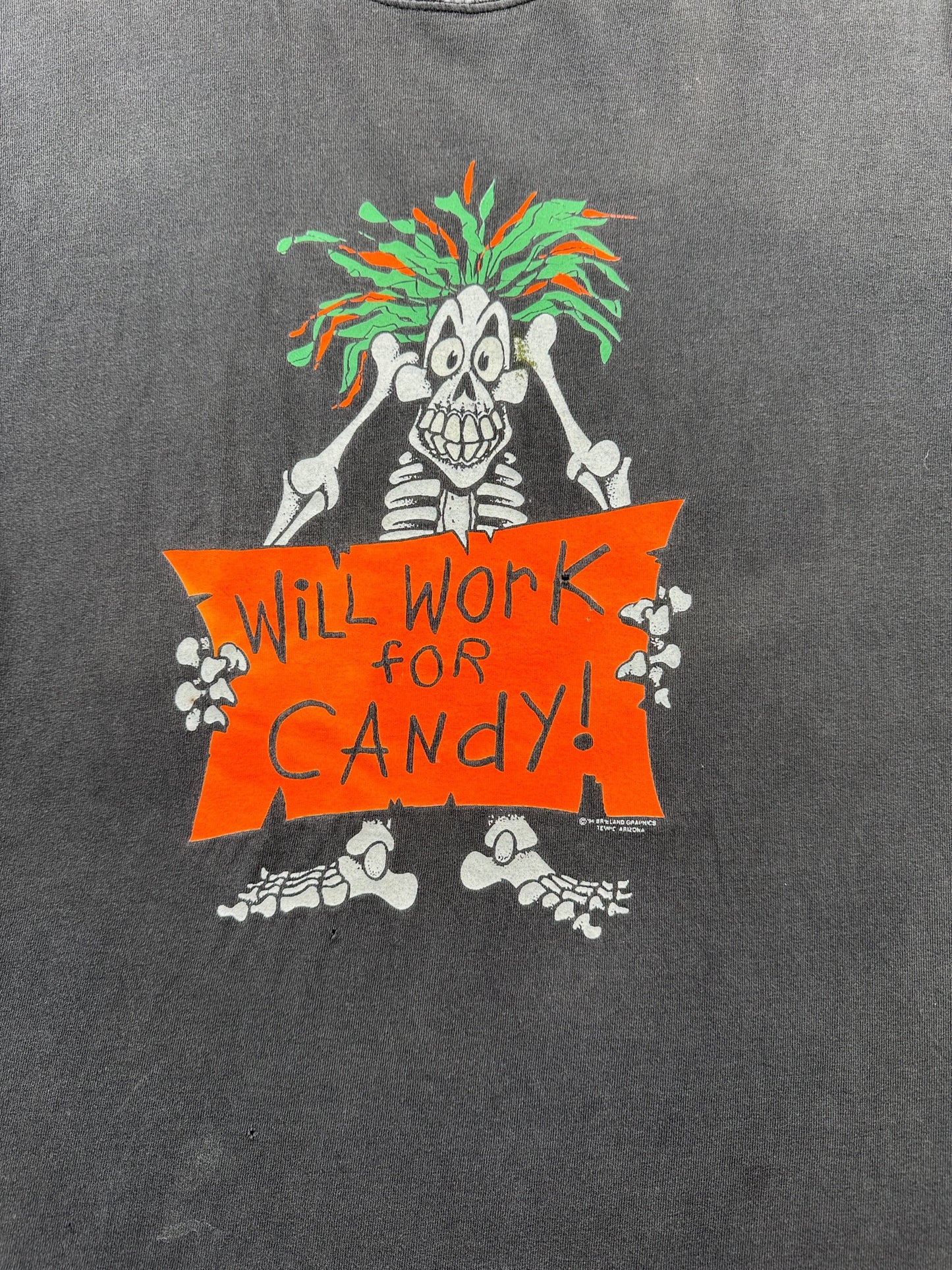 Graphic of Vintage Will Work For Candy Halloween Tee SZ XL