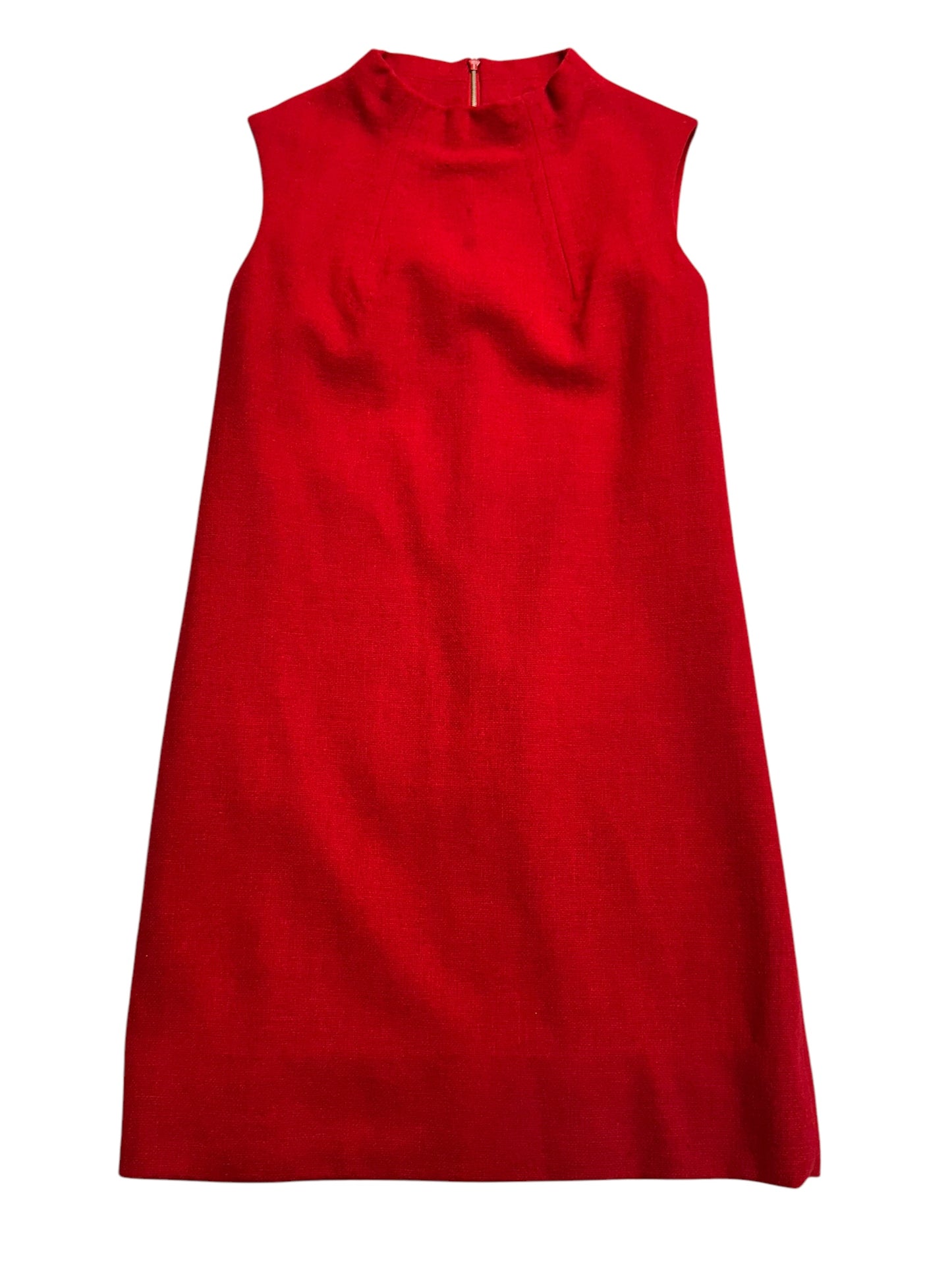 Front view of 1960s Red Wool Sleeveless Dress S