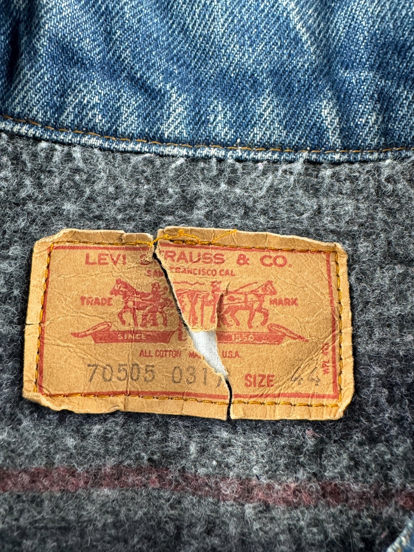 Vintage 70s Levi's Blanket Lined Trucker Jacket SZ 44