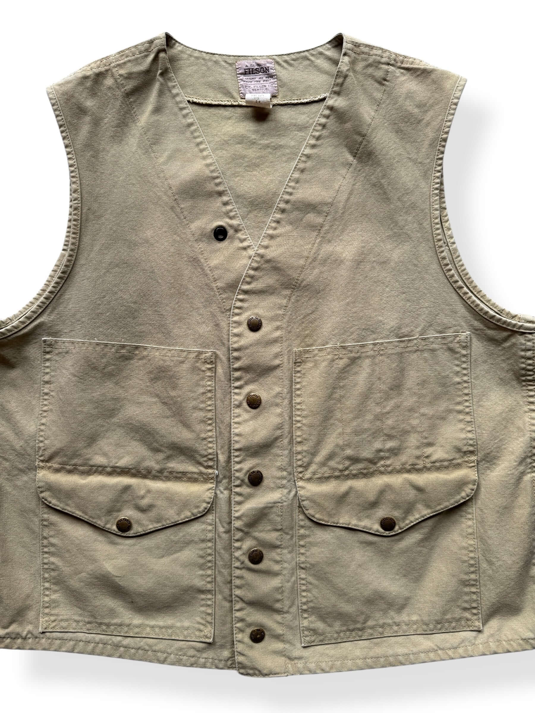 Front Close Up of Vintage Filson Dry Tin Vest SZ 44