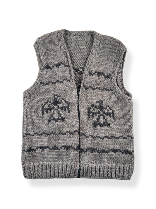 Front of Hand knit Thunderbird Cowichan Style Sweater Vest SZ M