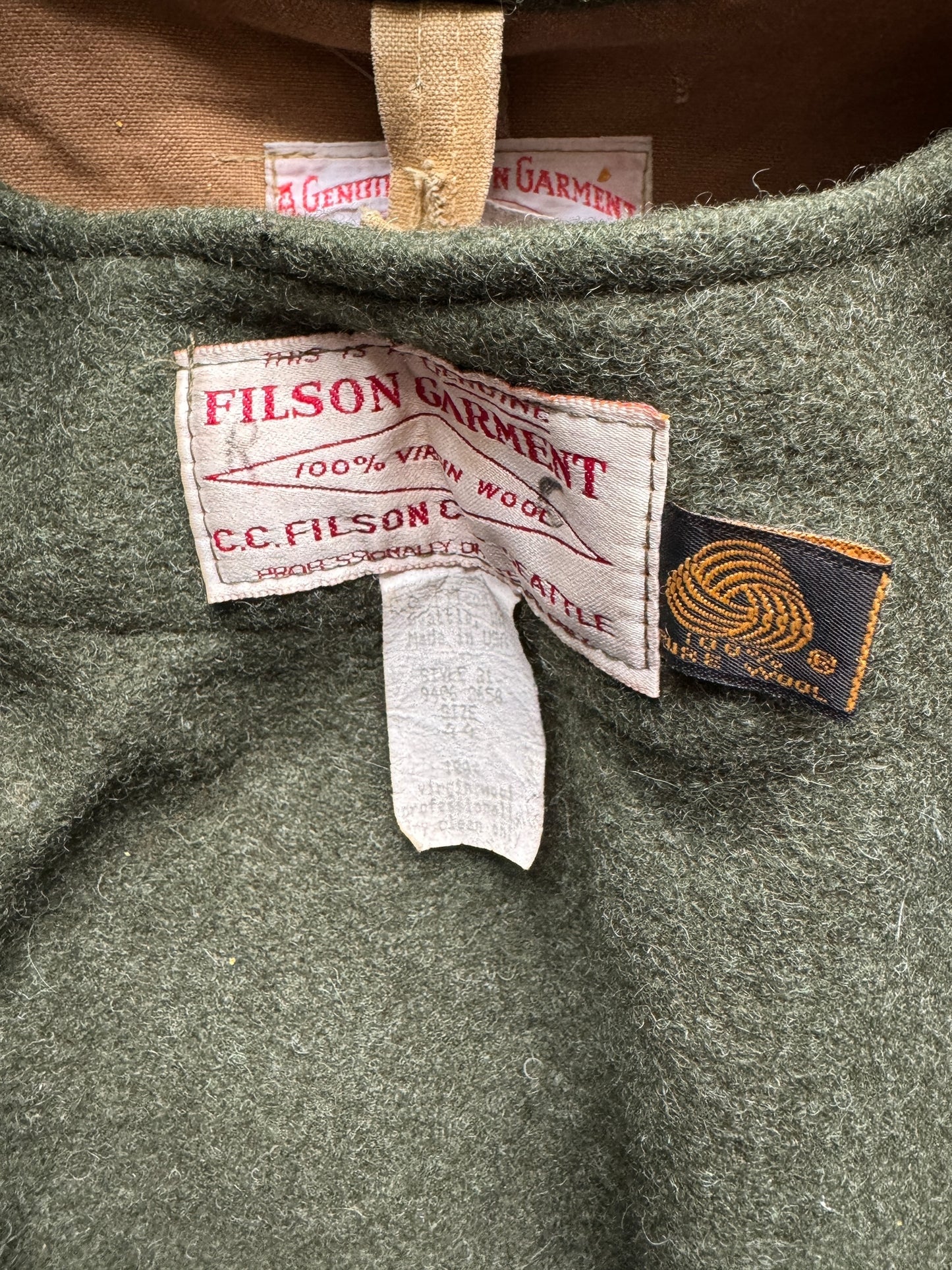 Liner Tag View of Vintage Filson Tin Cloth Packer SZ 44