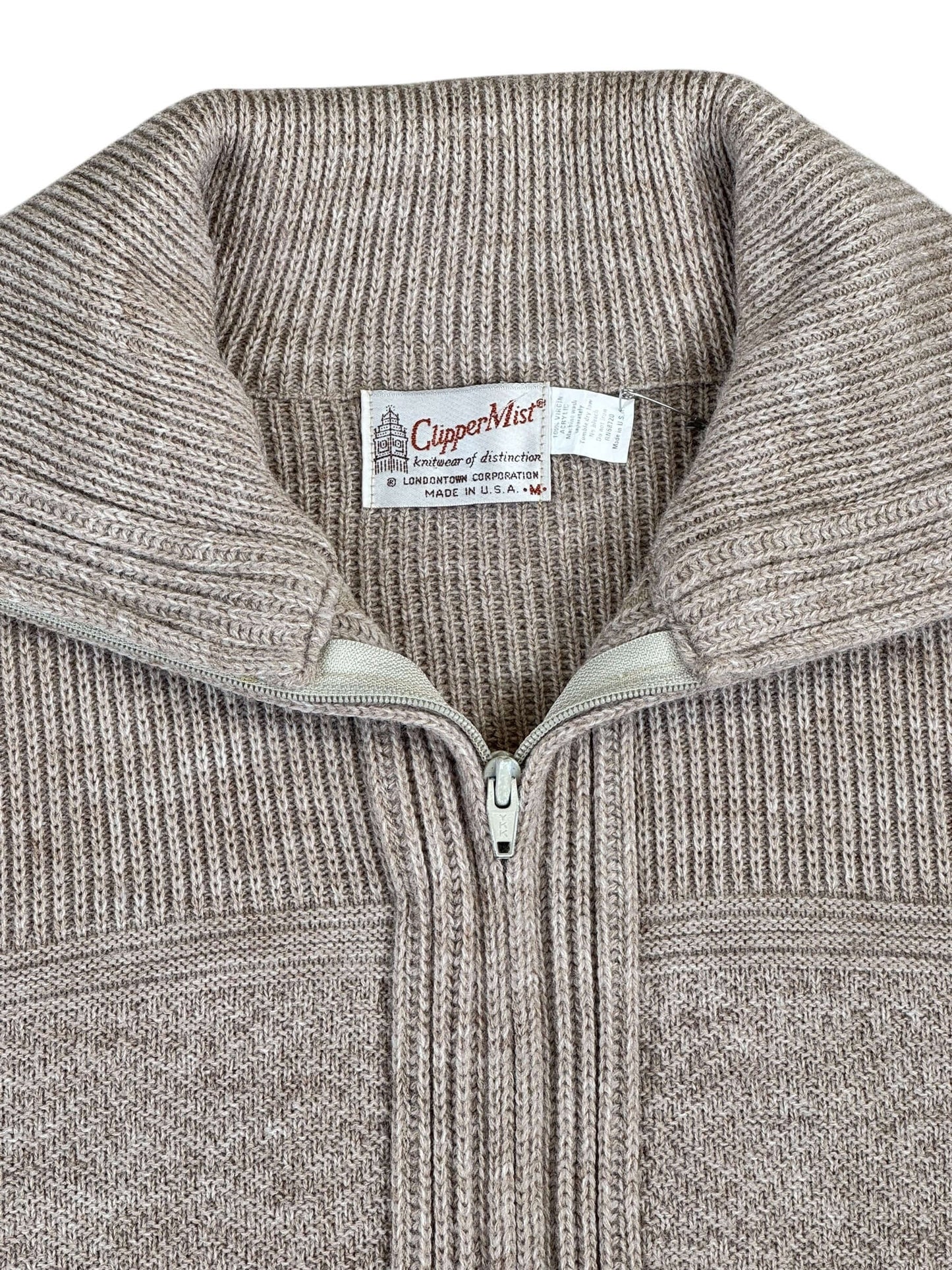 Tag view of 1970s Clipper Mist Zip Up Grandpa Sweater M