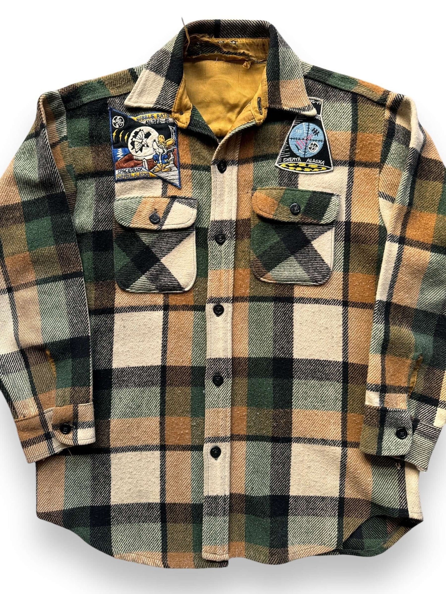 front close up of Vintage CPO Shirt Jac w/ Alaskan Patches SZ L