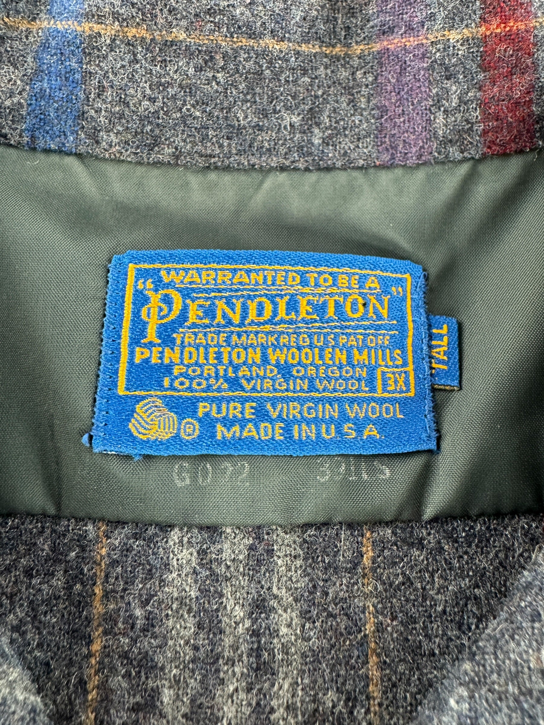 Label on Vintage Pendleton Grey & Purple Board Shirt SZ XXXL