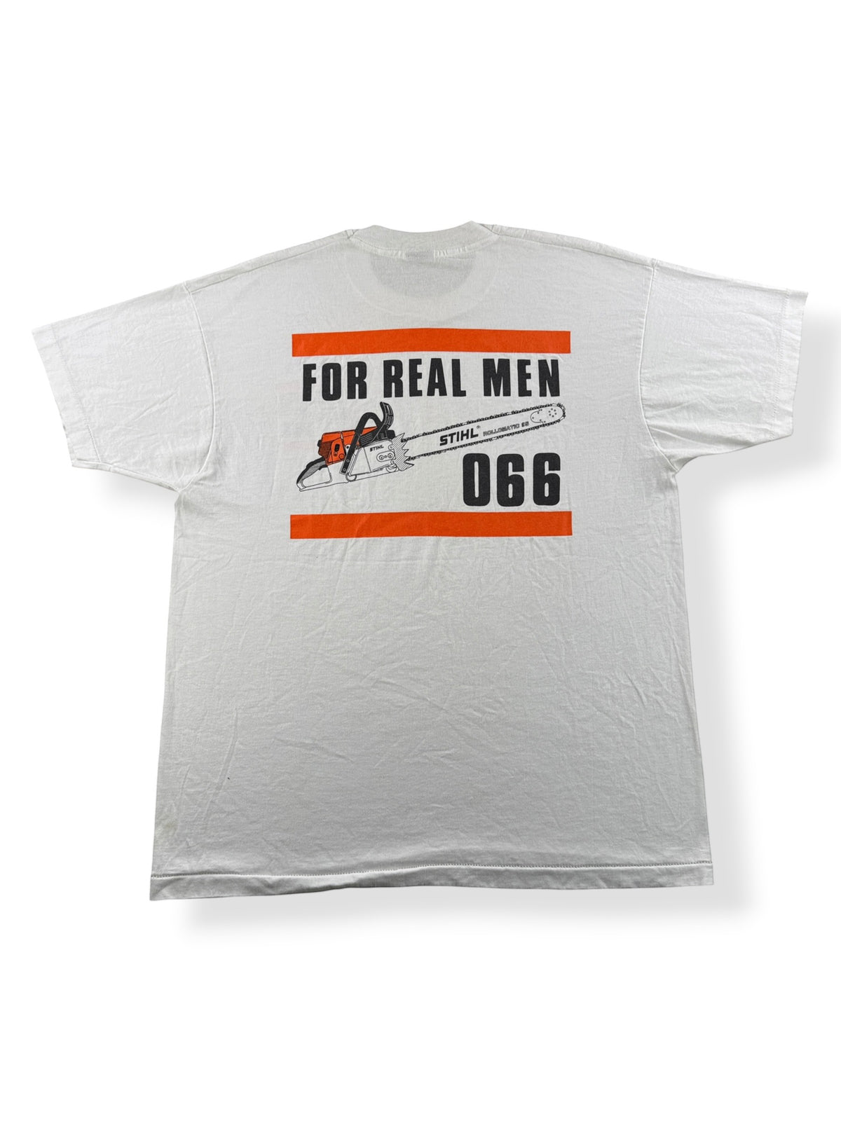 Back Vintage 90s Stihl 066 Chainsaw Tee SZ XL
