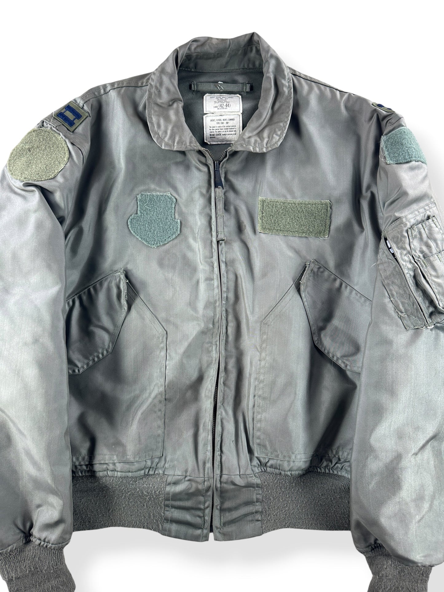 Front Close Up of Vintage CWU Military Flight Jacket SZ L