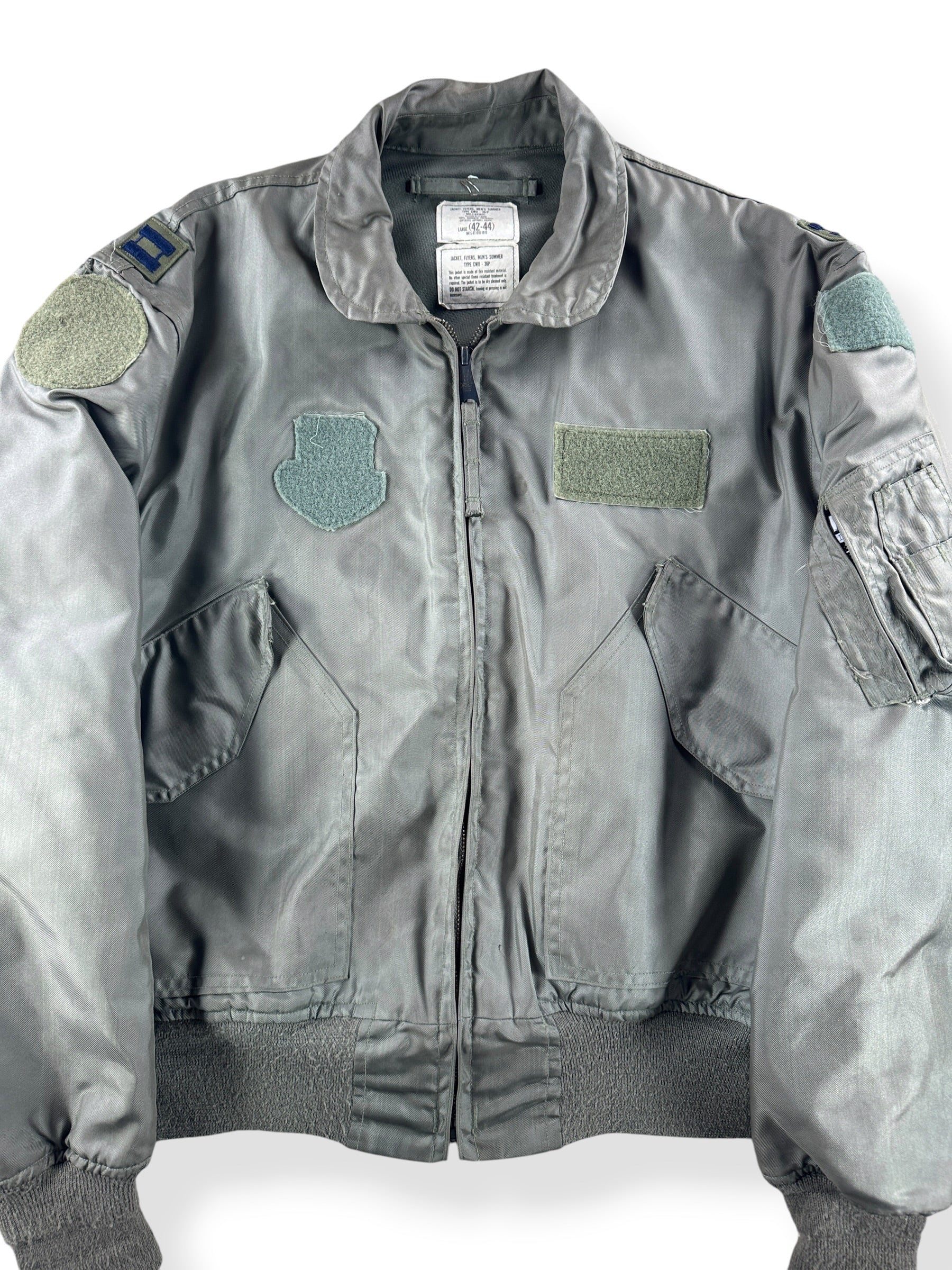Front Close Up of Vintage CWU Military Flight Jacket SZ L
