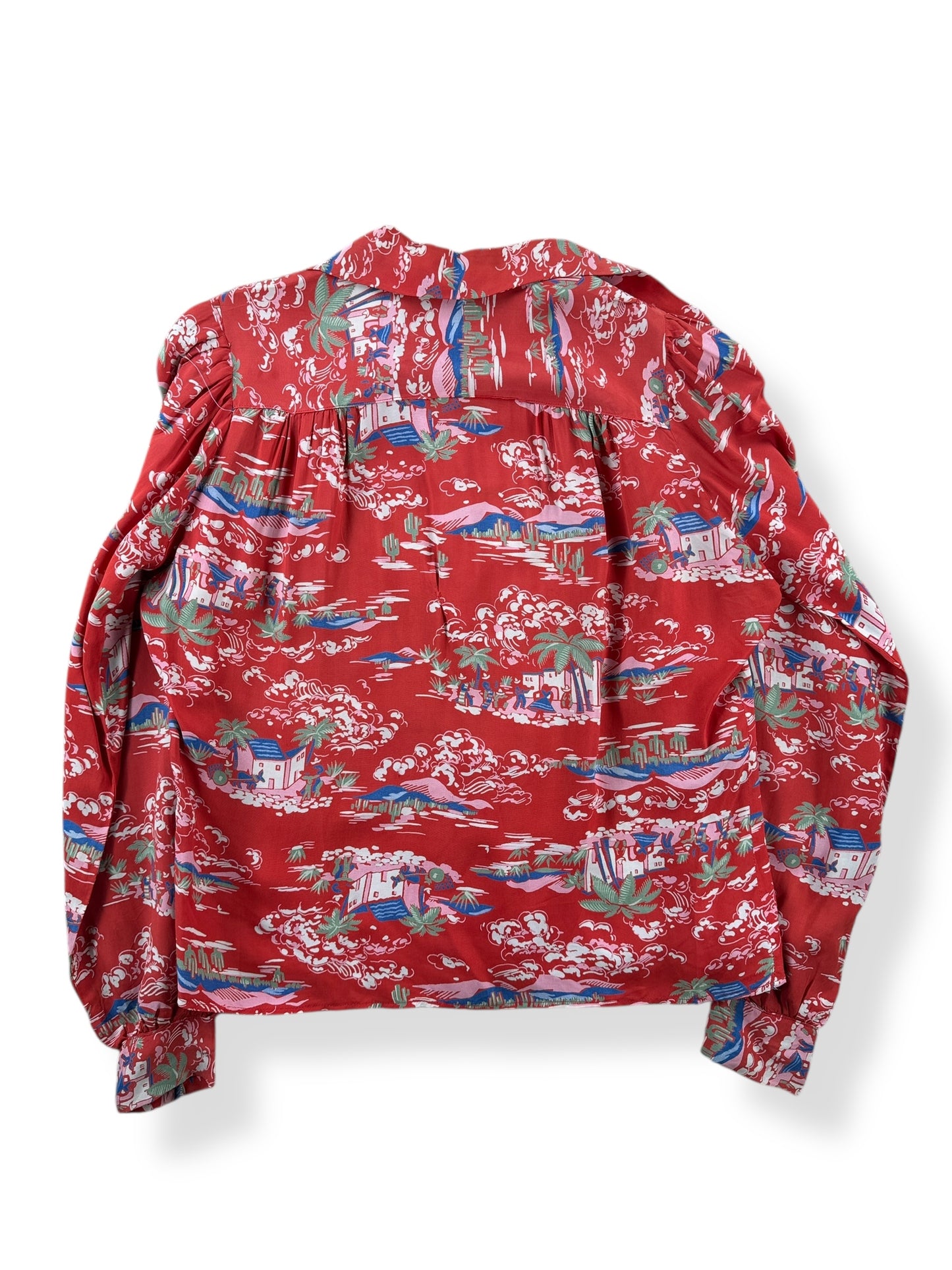 Back of Vintage Mexican Motif Ladies Aloha Shirt SZ M