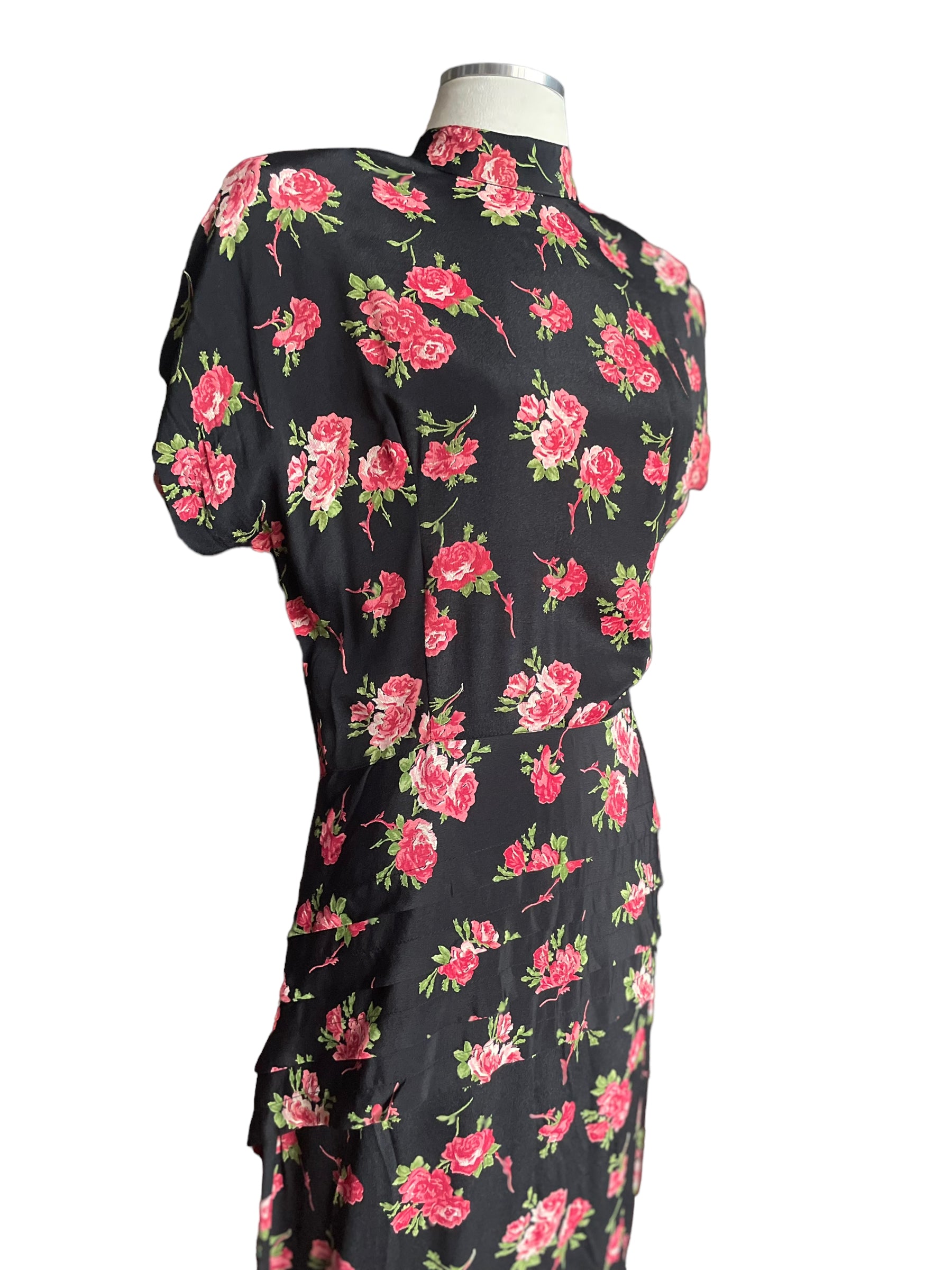 Front right side view of Vintage 80s Does 40s Roses Dress | Seattle Vintage Dresses | Barn Owl Ladies Clothing