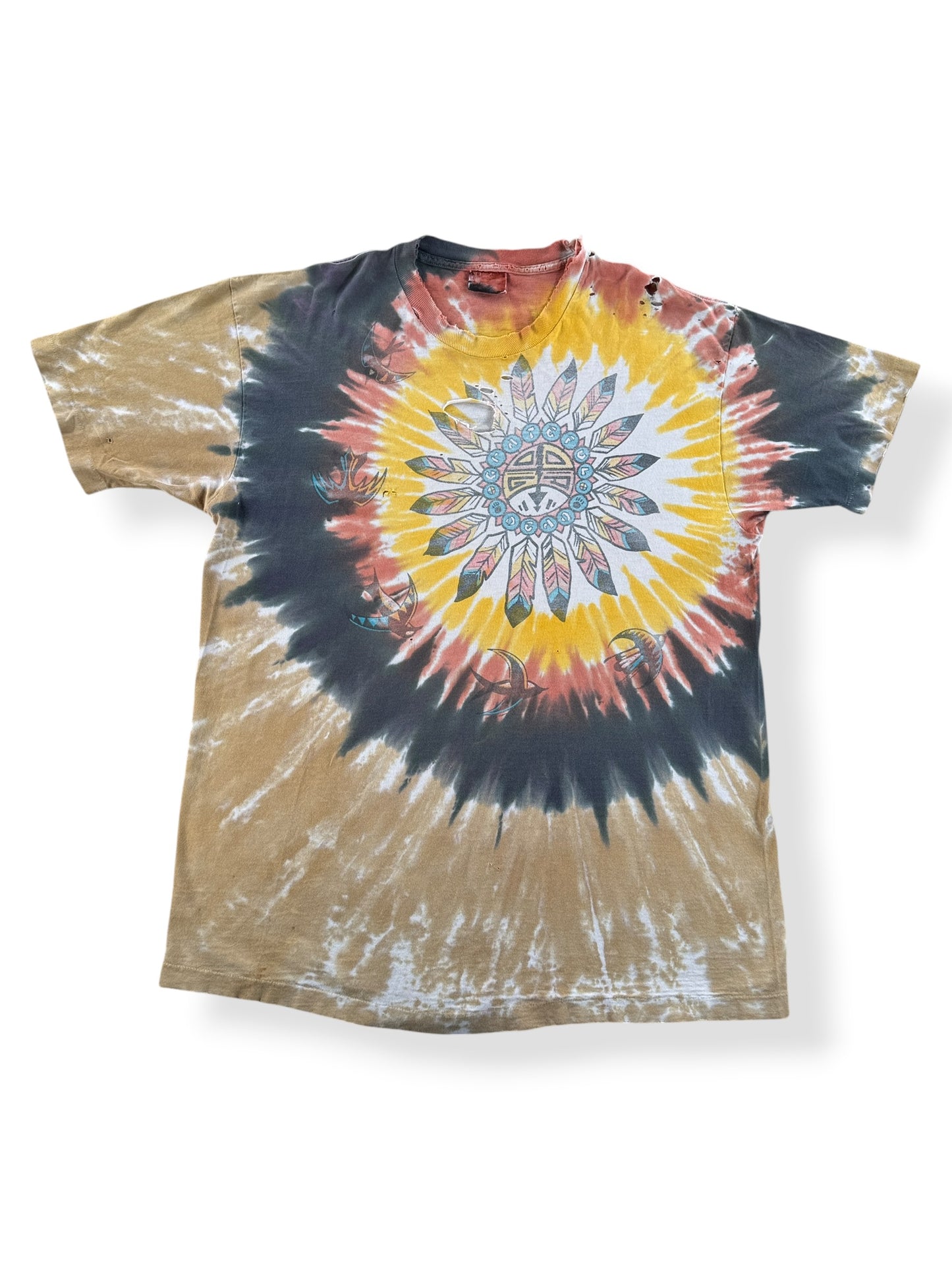 Front of Vintage Liquid Blue Native Art Grateful Dead Thrashed Tee SZ L