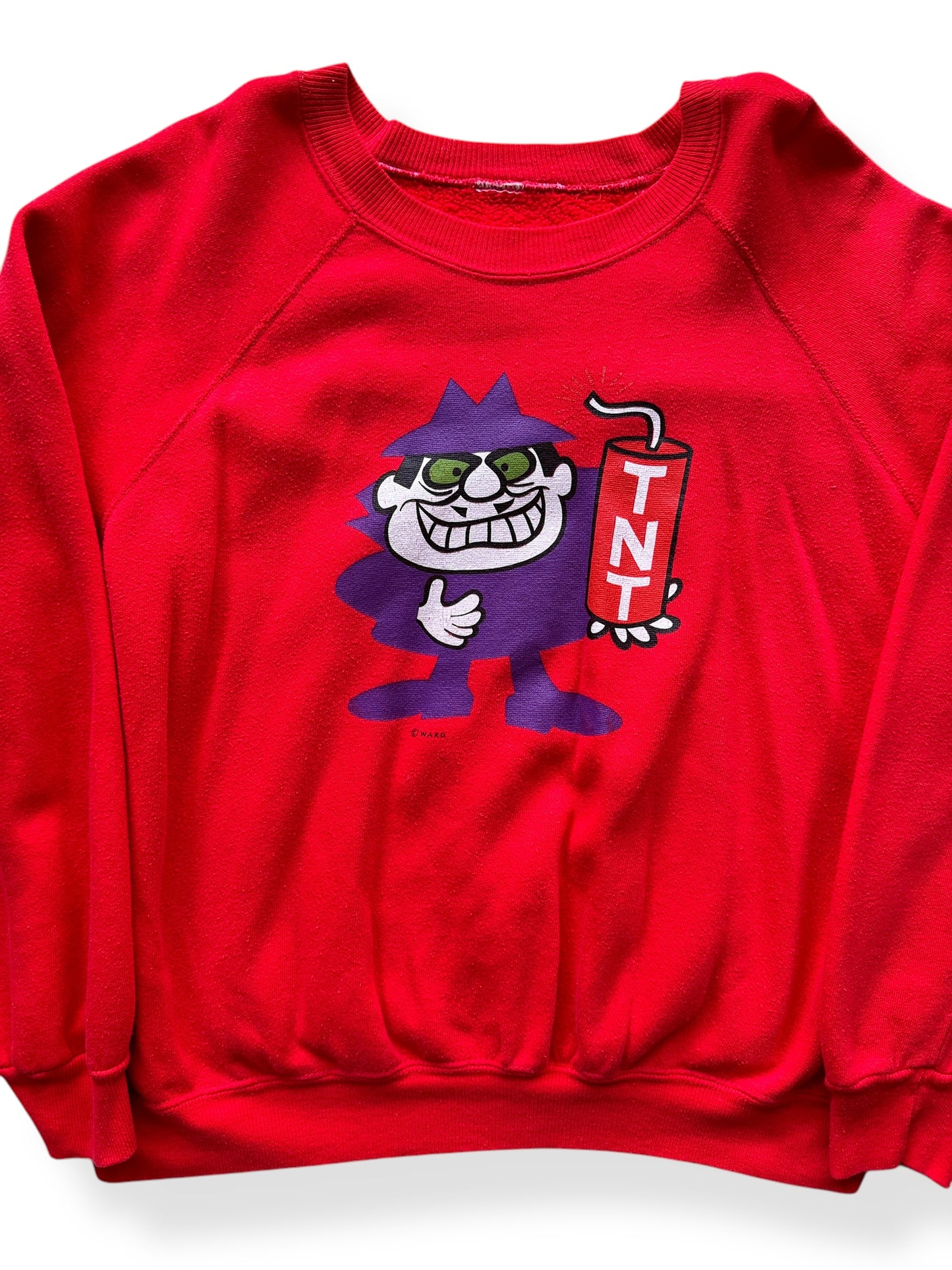 Front Close Up of Vintage Boris Badenov Red Crewneck SZ XL