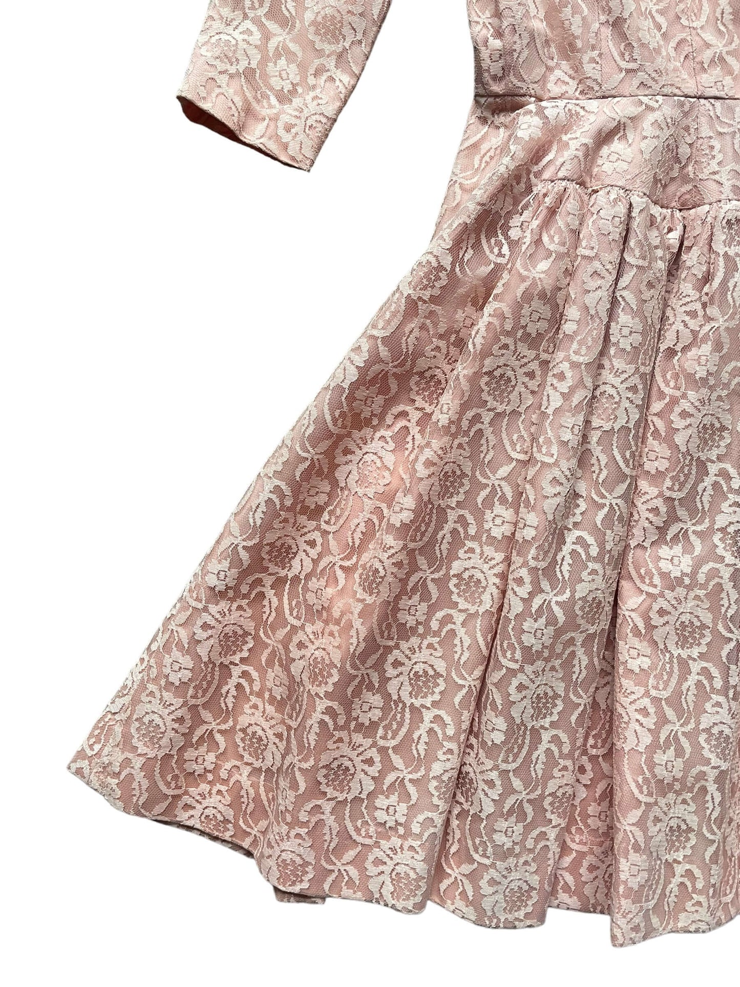 Back left of skirt Vintage 1950s Handmade Pink Lace Formal Dress |  Barn Owl Vintage Dresses | Seattle Vintage Ladies Clothing