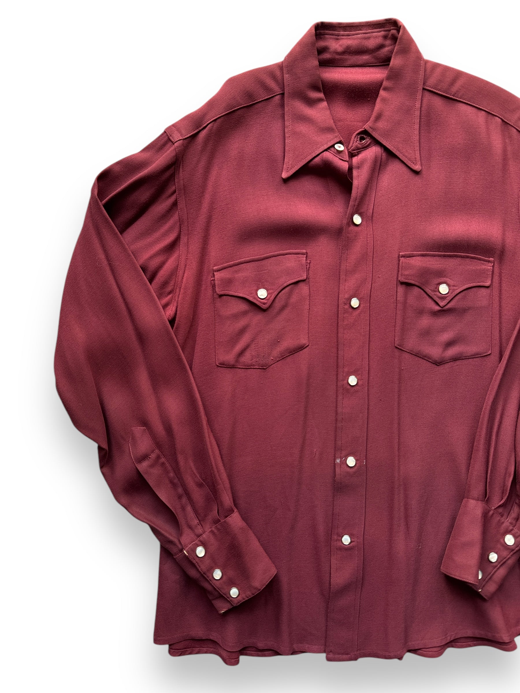 front right of Vintage Burgundy Gabardine Western Shirt SZ M