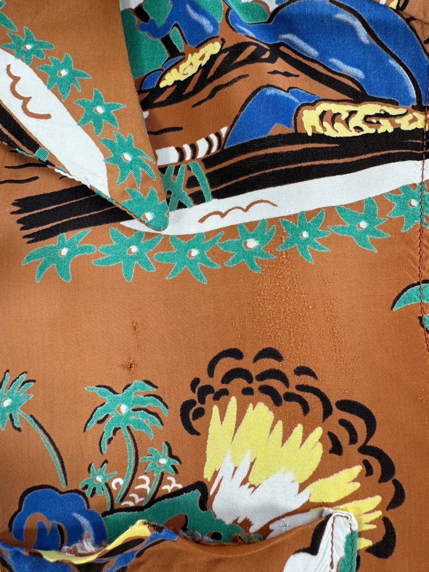 Wear on Vintage Brown Penney's Aloha Shirt SZ M